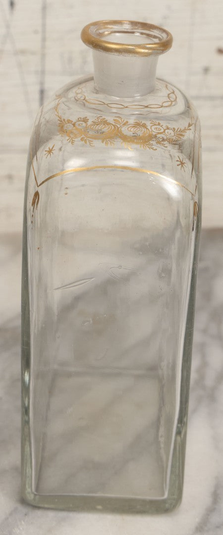 Lot 110 - Antique Hand Blown Glass Bottle, Gold Paint Detailing, Pontil Mark, No Stopper