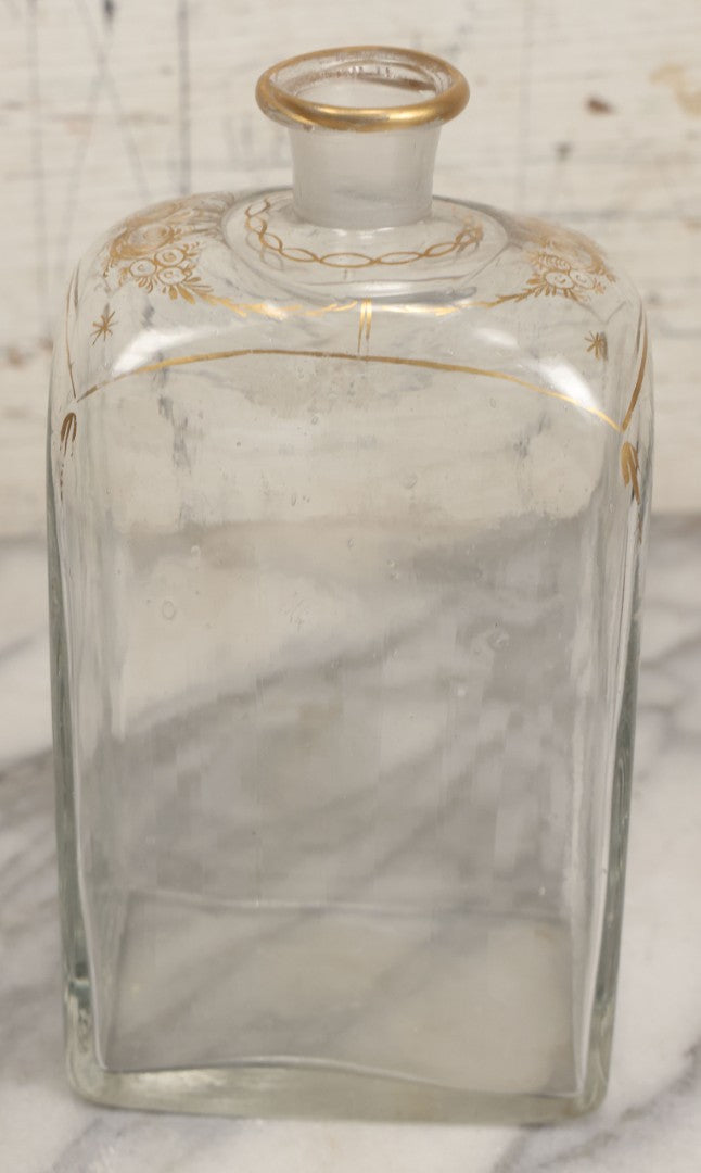 Lot 110 - Antique Hand Blown Glass Bottle, Gold Paint Detailing, Pontil Mark, No Stopper