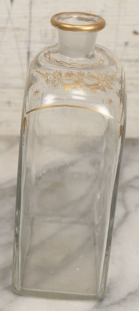 Lot 110 - Antique Hand Blown Glass Bottle, Gold Paint Detailing, Pontil Mark, No Stopper