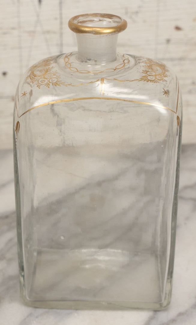 Lot 110 - Antique Hand Blown Glass Bottle, Gold Paint Detailing, Pontil Mark, No Stopper
