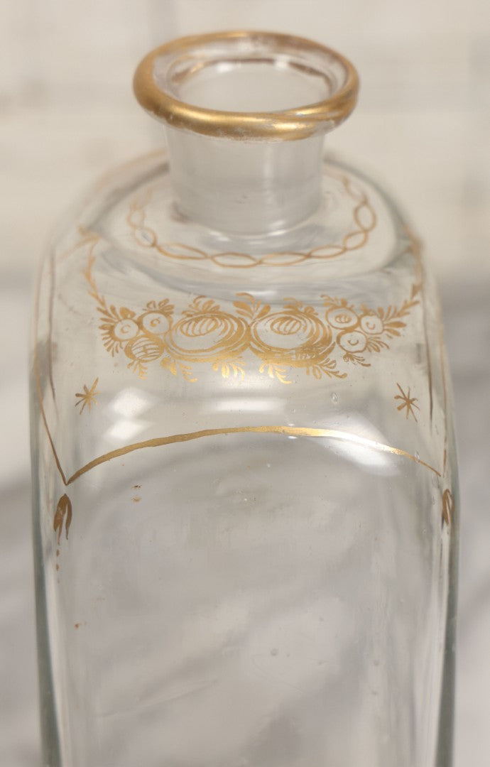 Lot 110 - Antique Hand Blown Glass Bottle, Gold Paint Detailing, Pontil Mark, No Stopper