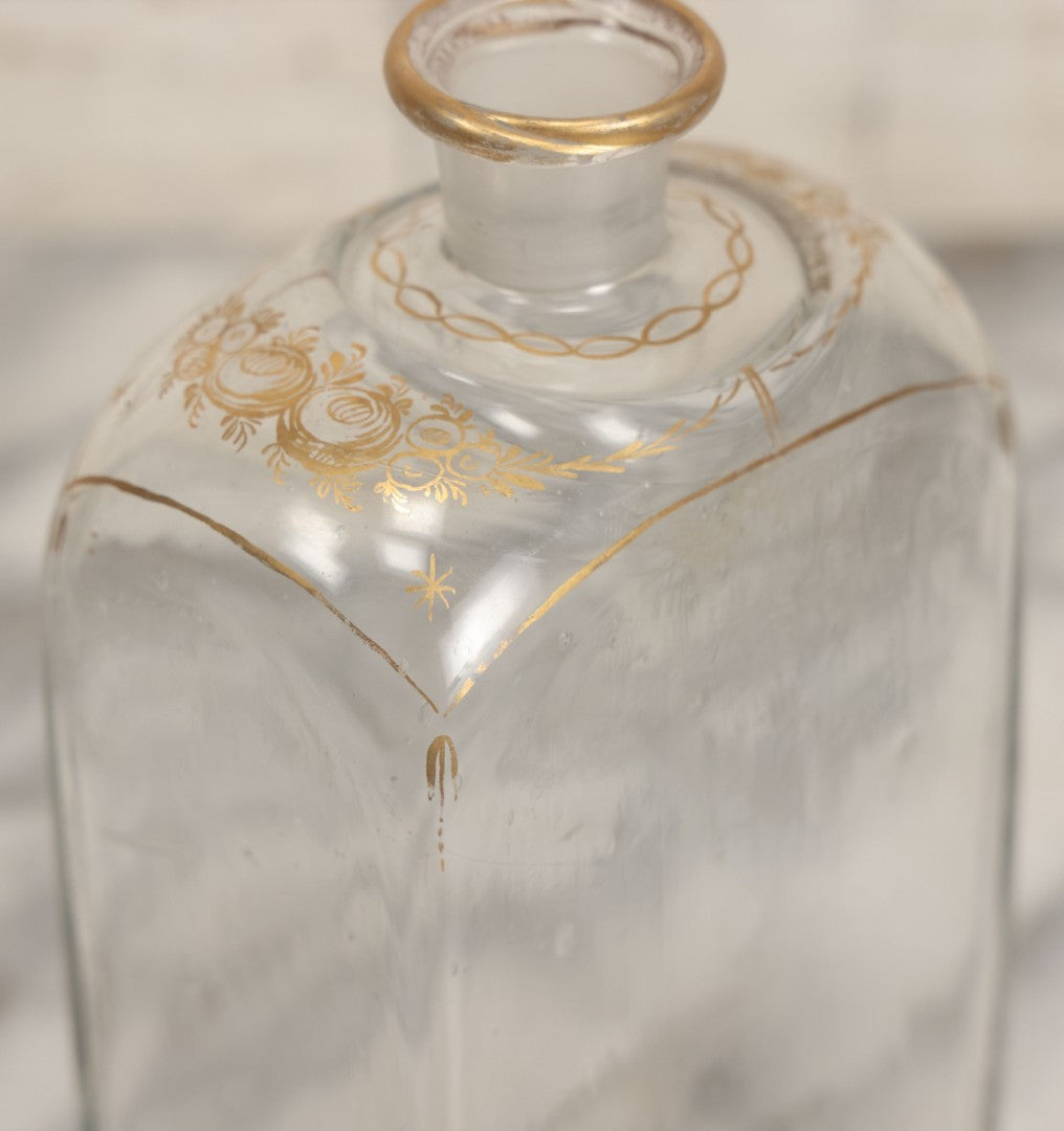 Lot 110 - Antique Hand Blown Glass Bottle, Gold Paint Detailing, Pontil Mark, No Stopper