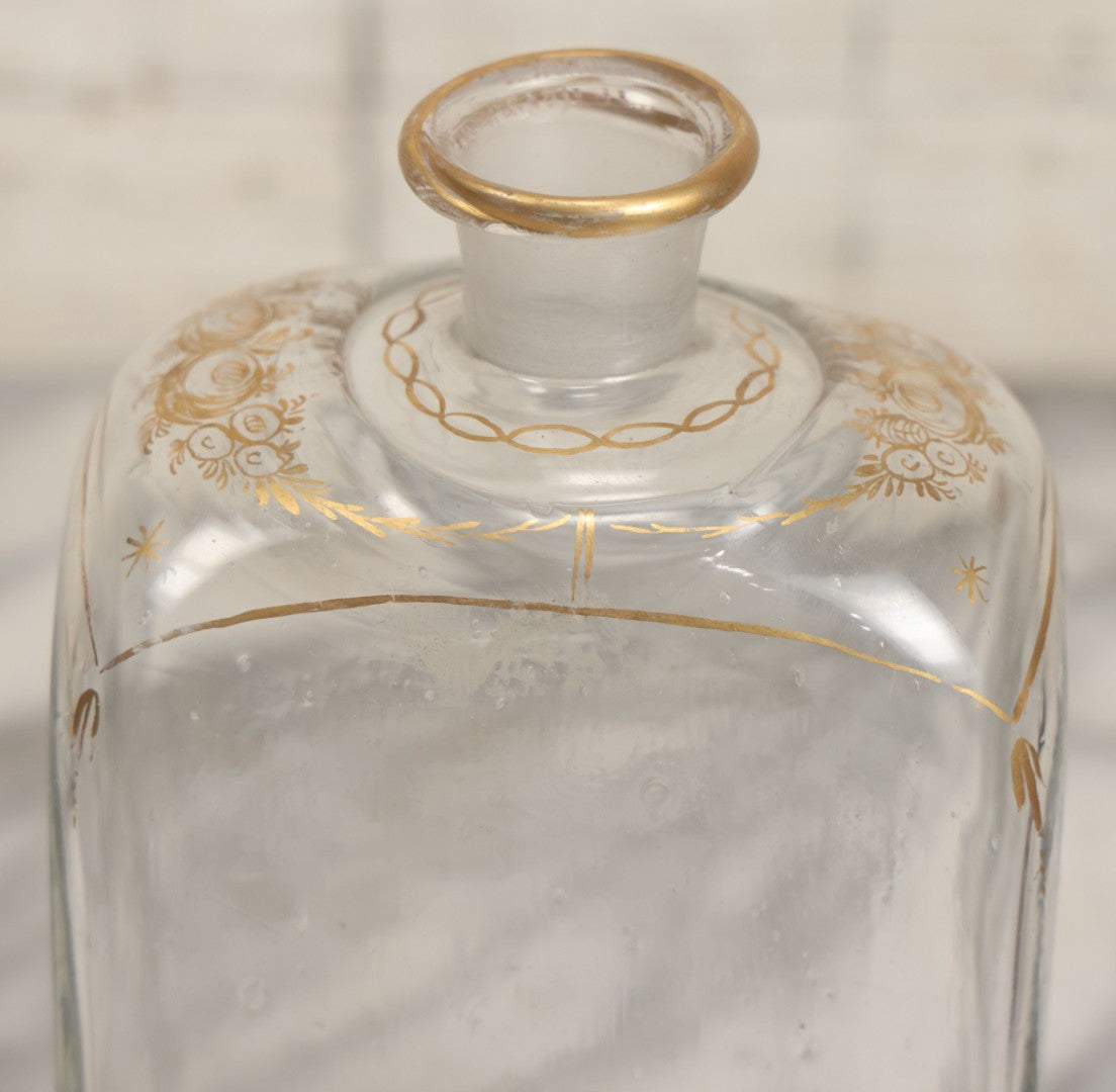 Lot 110 - Antique Hand Blown Glass Bottle, Gold Paint Detailing, Pontil Mark, No Stopper