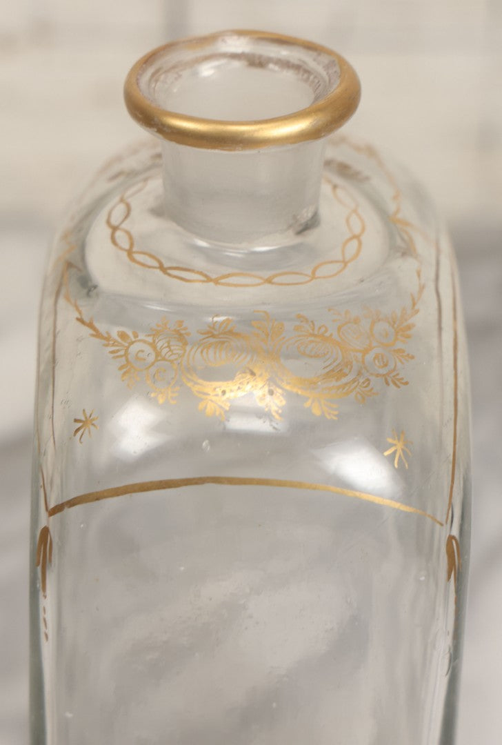 Lot 110 - Antique Hand Blown Glass Bottle, Gold Paint Detailing, Pontil Mark, No Stopper