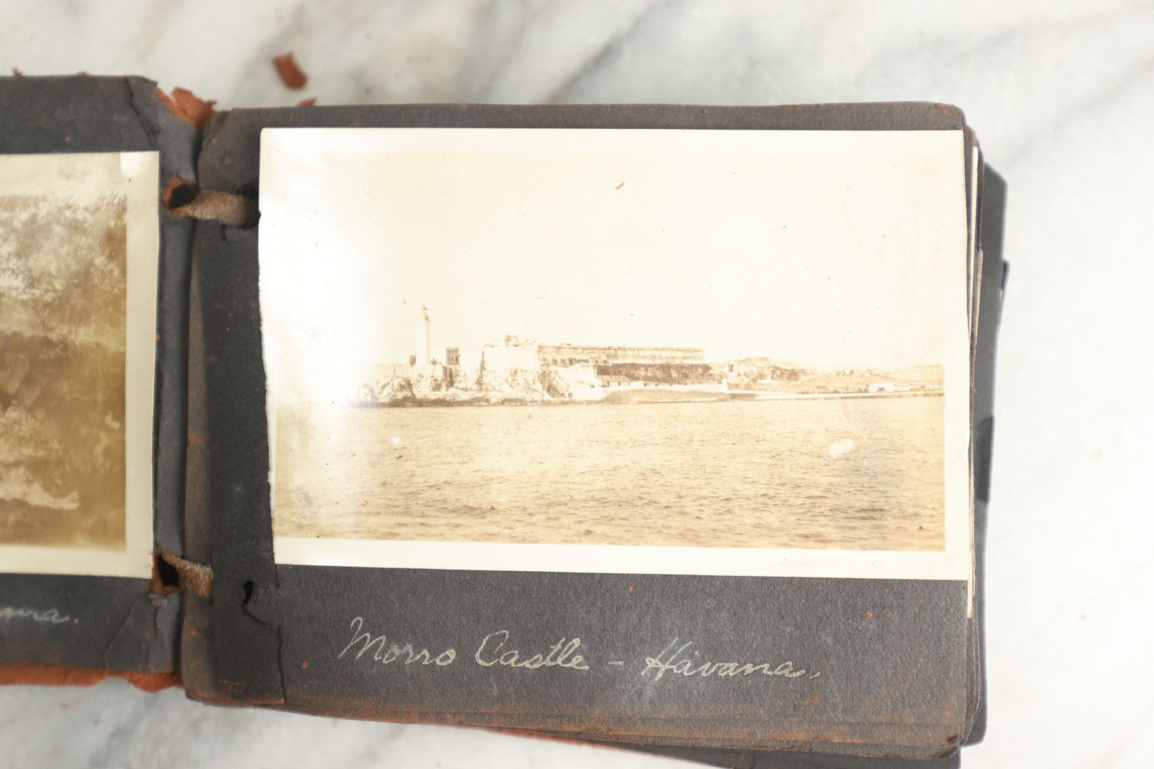 Lot 112 - Antique Snapshot Photo Album With Leather San Francisco Cover, Containing Approximately 50 Photographs With Captions, Mostly Of Travel, Including To Havana, Early Photos Of Panama Canal, Costa Rica, Coastal California, And More