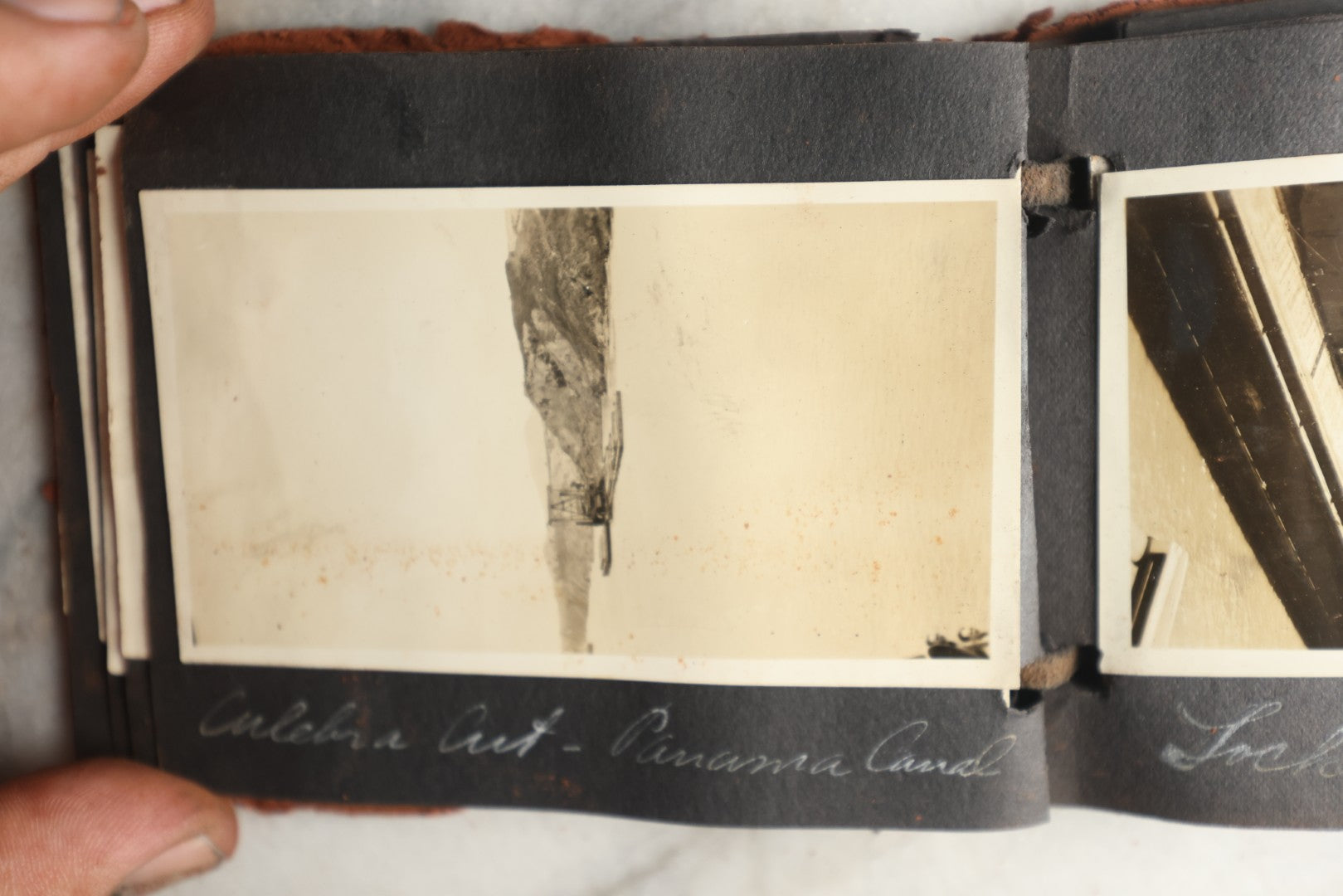 Lot 112 - Antique Snapshot Photo Album With Leather San Francisco Cover, Containing Approximately 50 Photographs With Captions, Mostly Of Travel, Including To Havana, Early Photos Of Panama Canal, Costa Rica, Coastal California, And More