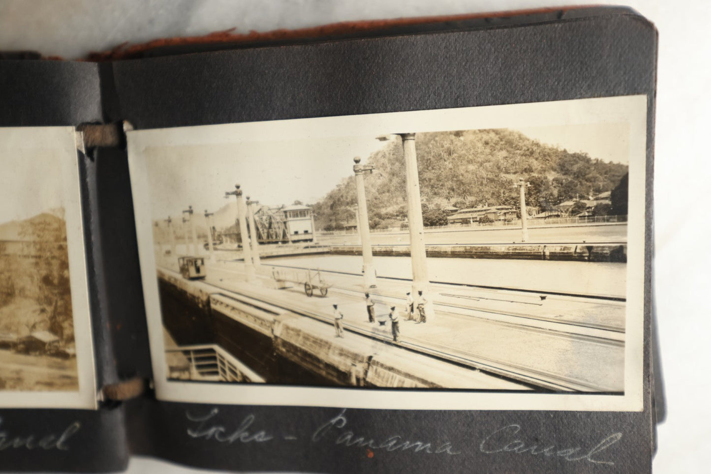Lot 112 - Antique Snapshot Photo Album With Leather San Francisco Cover, Containing Approximately 50 Photographs With Captions, Mostly Of Travel, Including To Havana, Early Photos Of Panama Canal, Costa Rica, Coastal California, And More