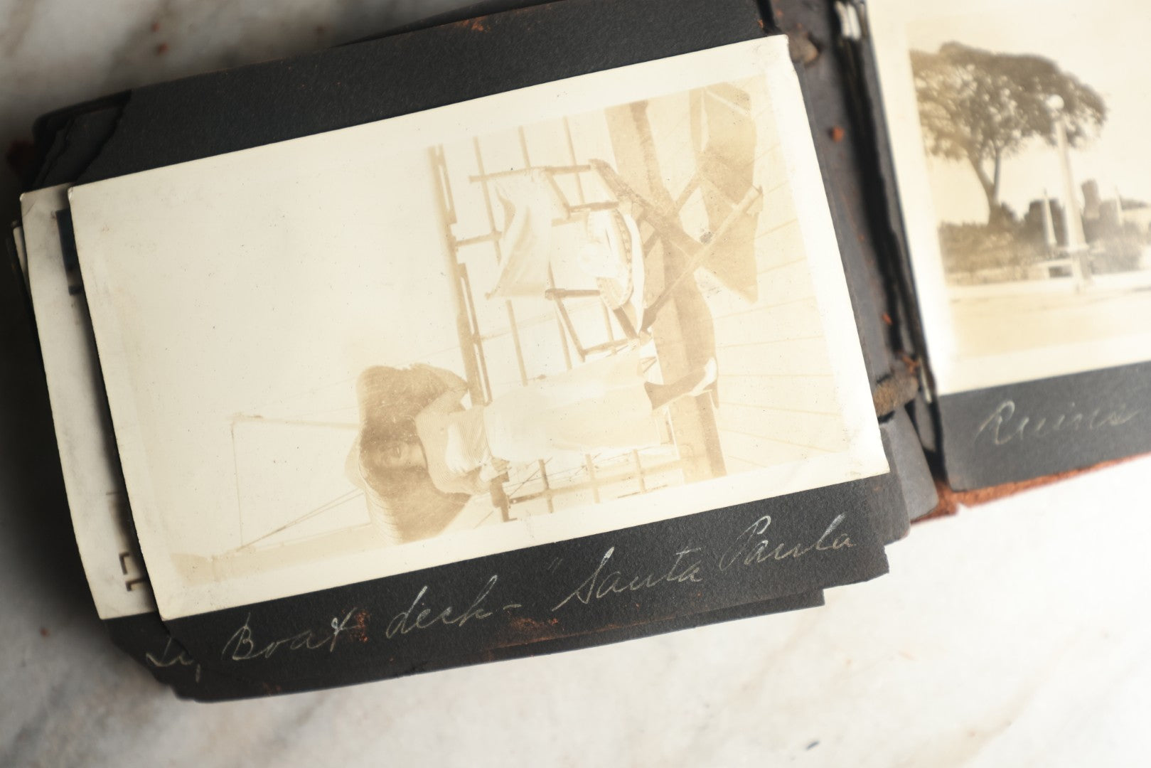 Lot 112 - Antique Snapshot Photo Album With Leather San Francisco Cover, Containing Approximately 50 Photographs With Captions, Mostly Of Travel, Including To Havana, Early Photos Of Panama Canal, Costa Rica, Coastal California, And More