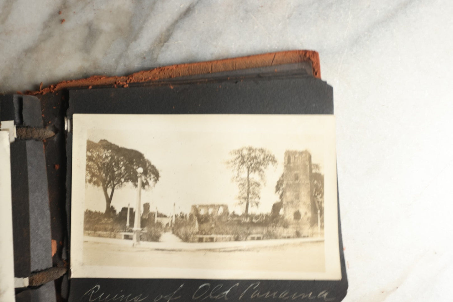 Lot 112 - Antique Snapshot Photo Album With Leather San Francisco Cover, Containing Approximately 50 Photographs With Captions, Mostly Of Travel, Including To Havana, Early Photos Of Panama Canal, Costa Rica, Coastal California, And More