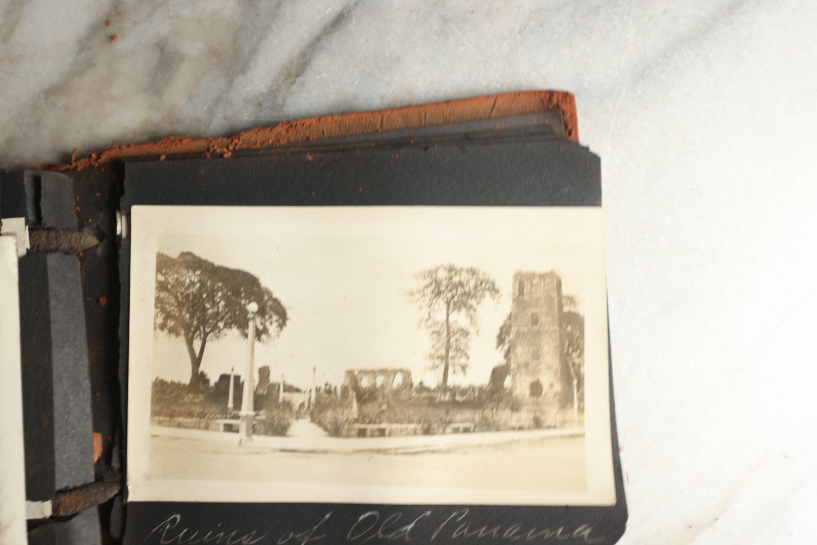Lot 112 - Antique Snapshot Photo Album With Leather San Francisco Cover, Containing Approximately 50 Photographs With Captions, Mostly Of Travel, Including To Havana, Early Photos Of Panama Canal, Costa Rica, Coastal California, And More
