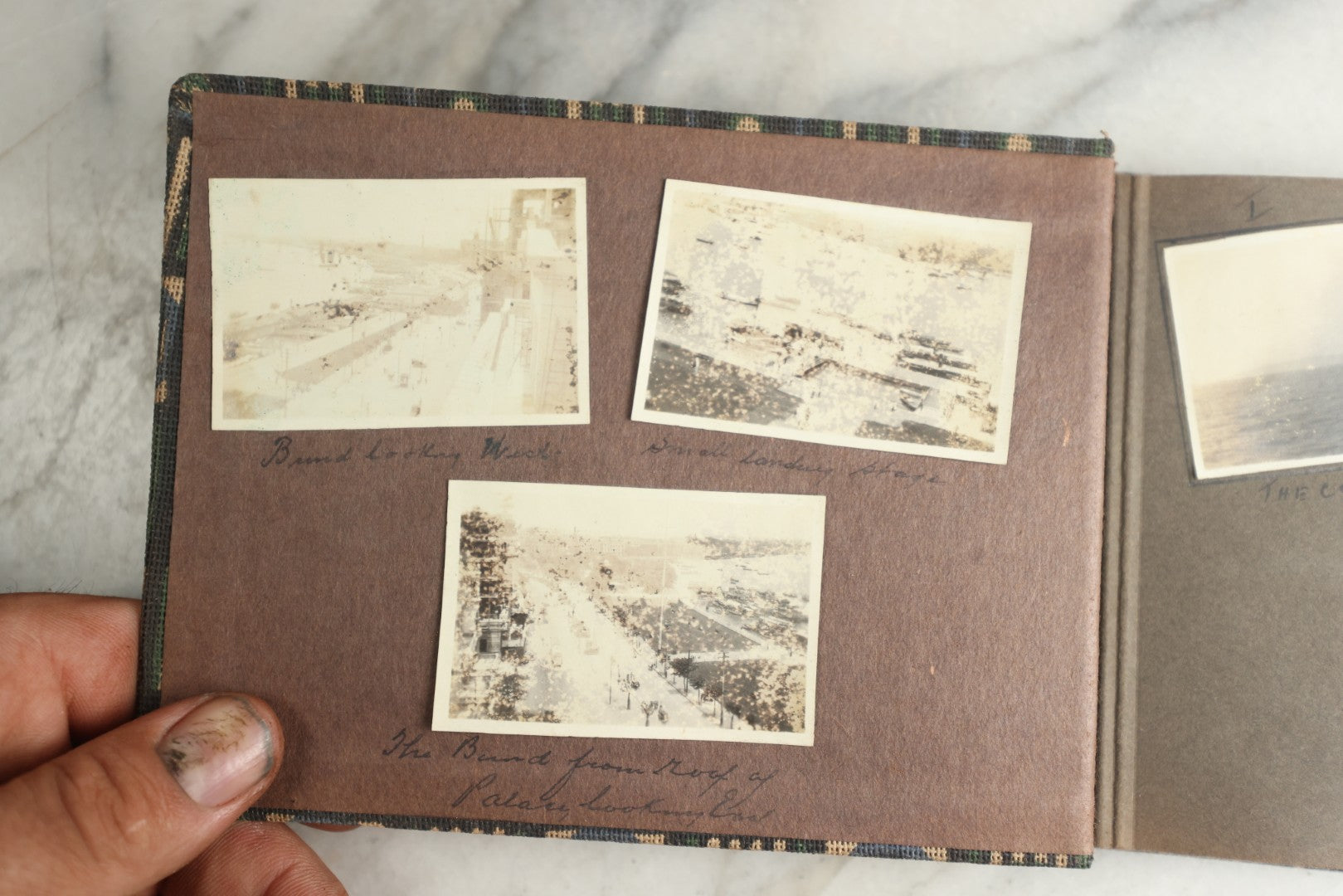 Lot 113 - Antique Snapshot Photo Album With Cloth Cover, Containing Approximately 75 Photographs With Captions, Mostly Of Travel, Including To Sea Travel, Locations In Asia, Sail Boats In Suez Canal, Singapore, Hong Kong, And More, Circa 1920s