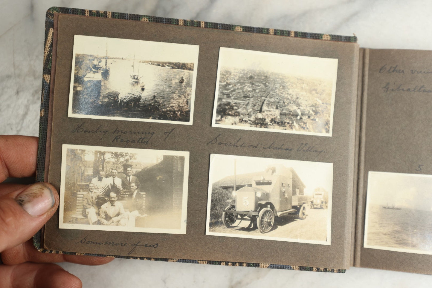 Lot 113 - Antique Snapshot Photo Album With Cloth Cover, Containing Approximately 75 Photographs With Captions, Mostly Of Travel, Including To Sea Travel, Locations In Asia, Sail Boats In Suez Canal, Singapore, Hong Kong, And More, Circa 1920s