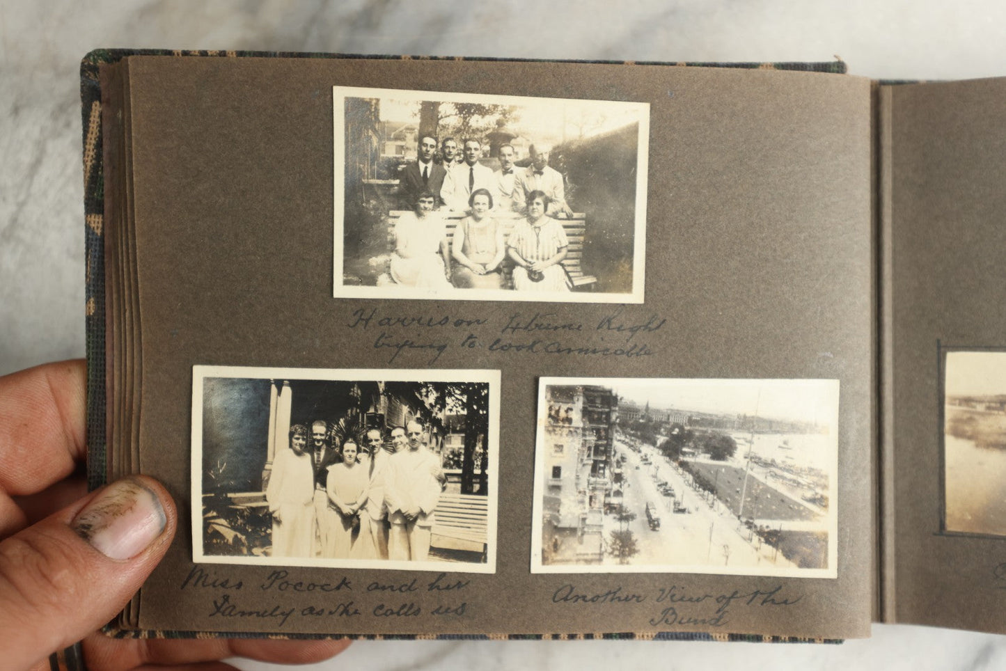 Lot 113 - Antique Snapshot Photo Album With Cloth Cover, Containing Approximately 75 Photographs With Captions, Mostly Of Travel, Including To Sea Travel, Locations In Asia, Sail Boats In Suez Canal, Singapore, Hong Kong, And More, Circa 1920s