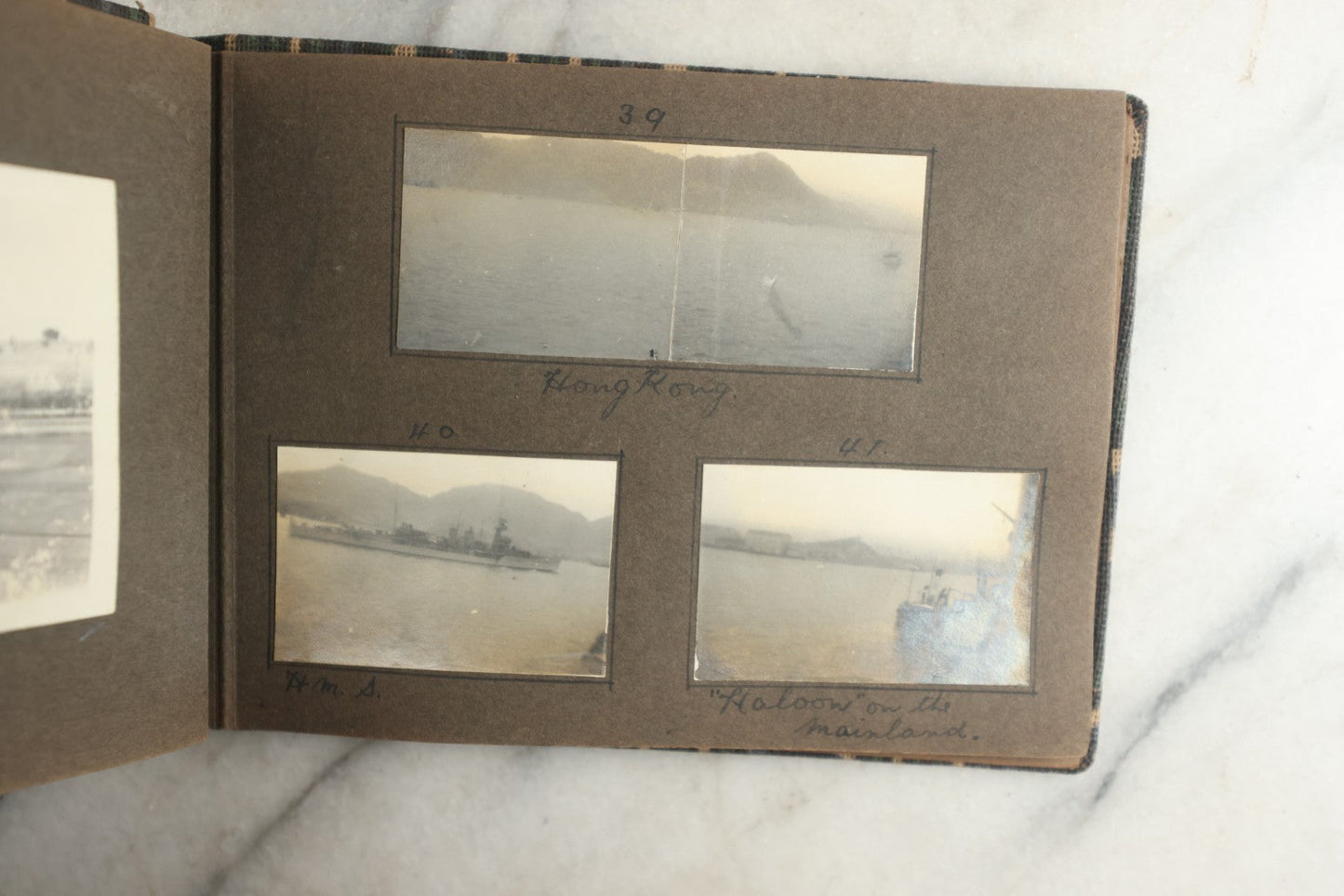 Lot 113 - Antique Snapshot Photo Album With Cloth Cover, Containing Approximately 75 Photographs With Captions, Mostly Of Travel, Including To Sea Travel, Locations In Asia, Sail Boats In Suez Canal, Singapore, Hong Kong, And More, Circa 1920s