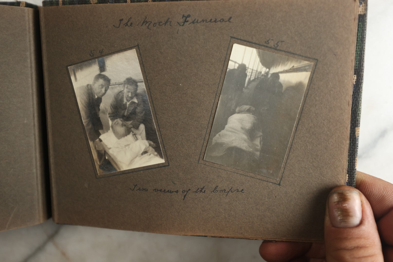 Lot 113 - Antique Snapshot Photo Album With Cloth Cover, Containing Approximately 75 Photographs With Captions, Mostly Of Travel, Including To Sea Travel, Locations In Asia, Sail Boats In Suez Canal, Singapore, Hong Kong, And More, Circa 1920s