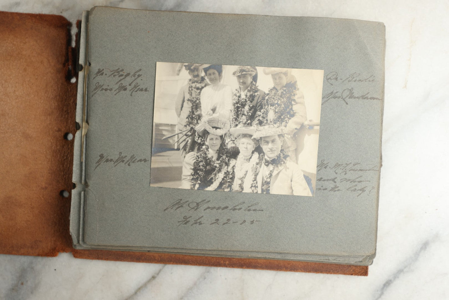 Lot 114 - Antique Snapshot Photo Album With Leather Southwestern Cover, Containing Approximately 50 Photographs With Captions, Mostly Of Travel, Including To Japan, Asia, Photo Of Ship Captain, And More, Circa 1905