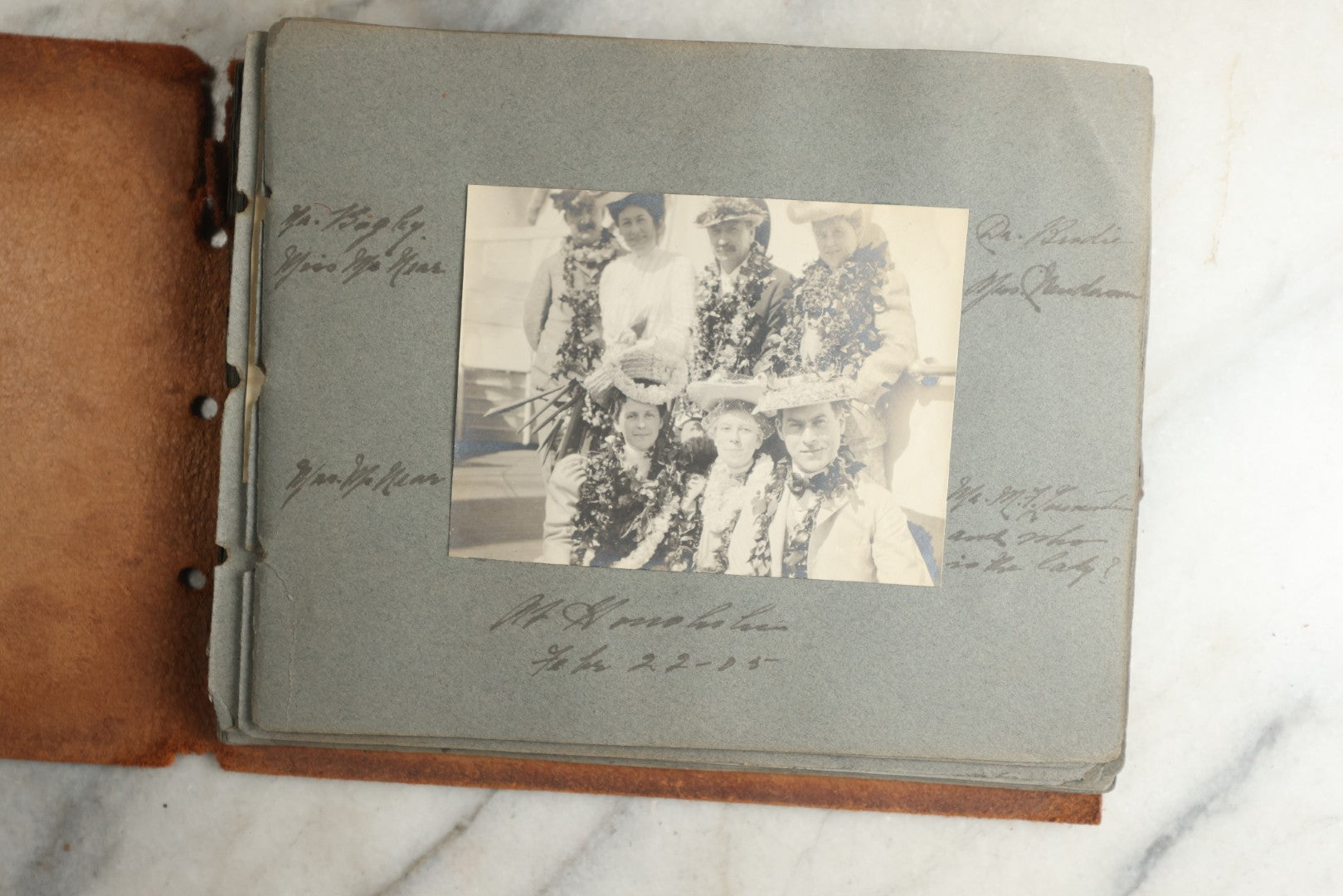 Lot 114 - Antique Snapshot Photo Album With Leather Southwestern Cover, Containing Approximately 50 Photographs With Captions, Mostly Of Travel, Including To Japan, Asia, Photo Of Ship Captain, And More, Circa 1905