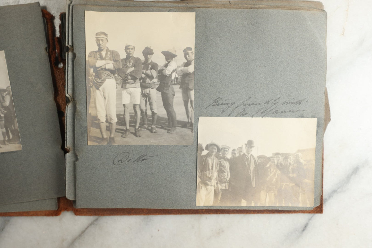 Lot 114 - Antique Snapshot Photo Album With Leather Southwestern Cover, Containing Approximately 50 Photographs With Captions, Mostly Of Travel, Including To Japan, Asia, Photo Of Ship Captain, And More, Circa 1905