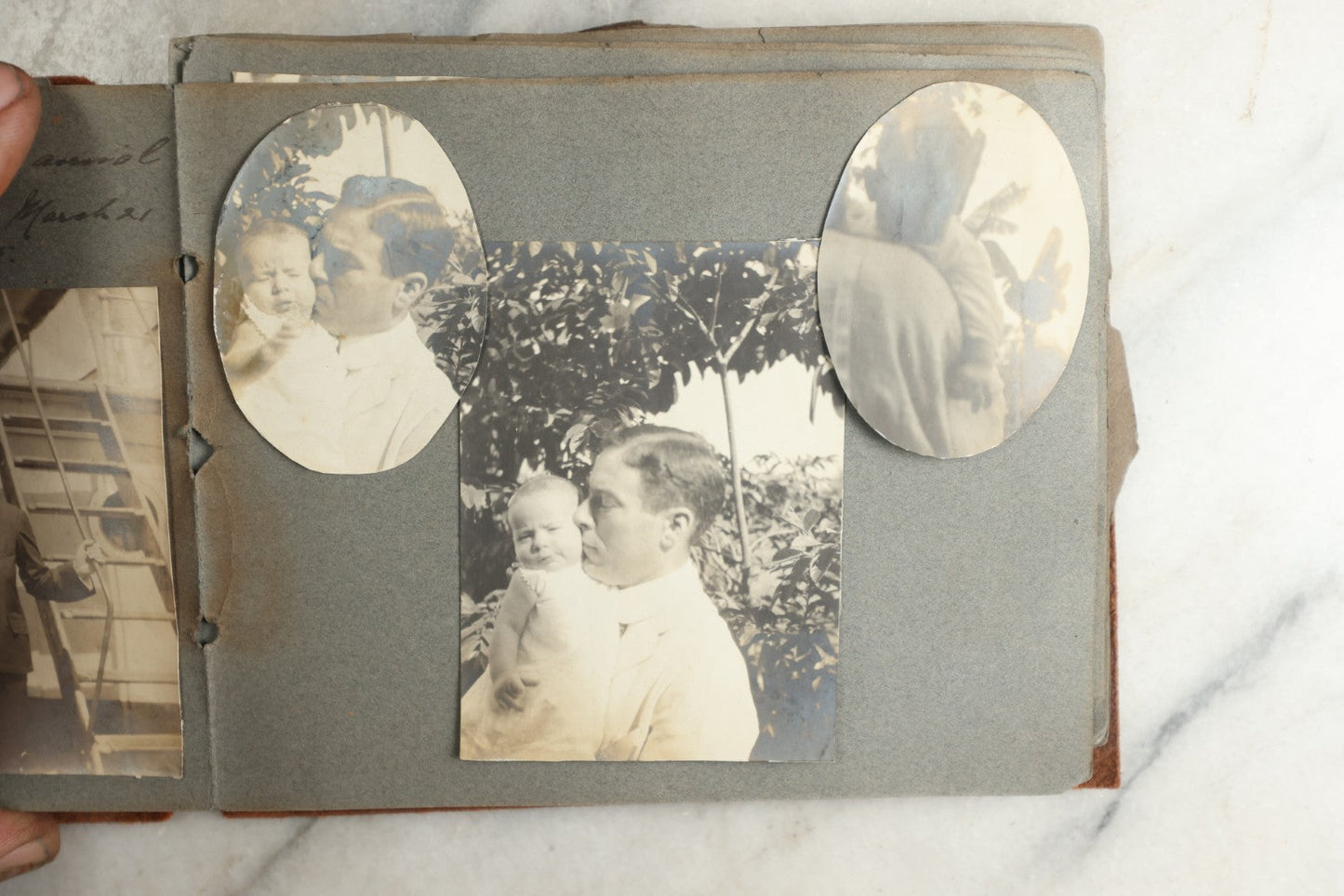 Lot 114 - Antique Snapshot Photo Album With Leather Southwestern Cover, Containing Approximately 50 Photographs With Captions, Mostly Of Travel, Including To Japan, Asia, Photo Of Ship Captain, And More, Circa 1905