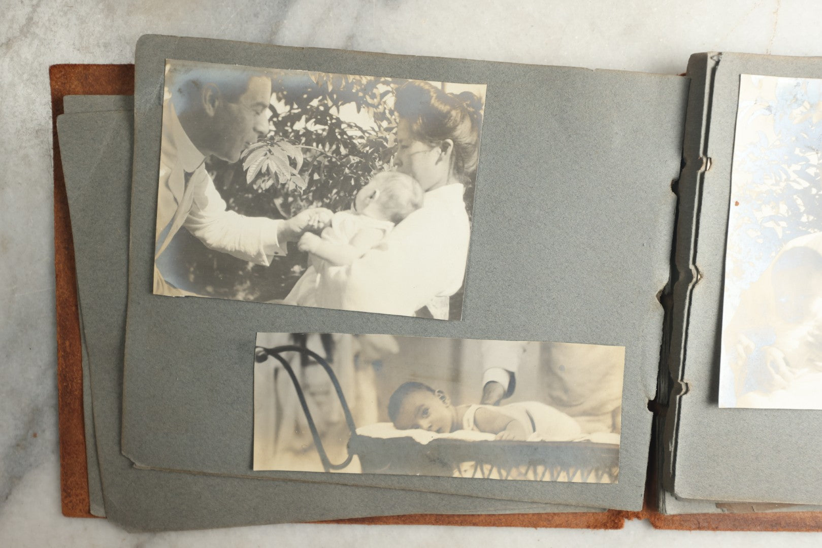 Lot 114 - Antique Snapshot Photo Album With Leather Southwestern Cover, Containing Approximately 50 Photographs With Captions, Mostly Of Travel, Including To Japan, Asia, Photo Of Ship Captain, And More, Circa 1905