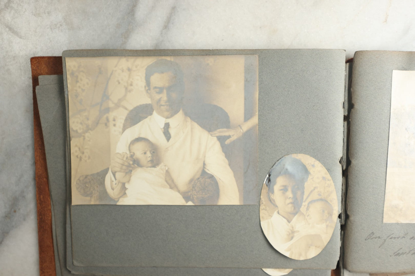 Lot 114 - Antique Snapshot Photo Album With Leather Southwestern Cover, Containing Approximately 50 Photographs With Captions, Mostly Of Travel, Including To Japan, Asia, Photo Of Ship Captain, And More, Circa 1905