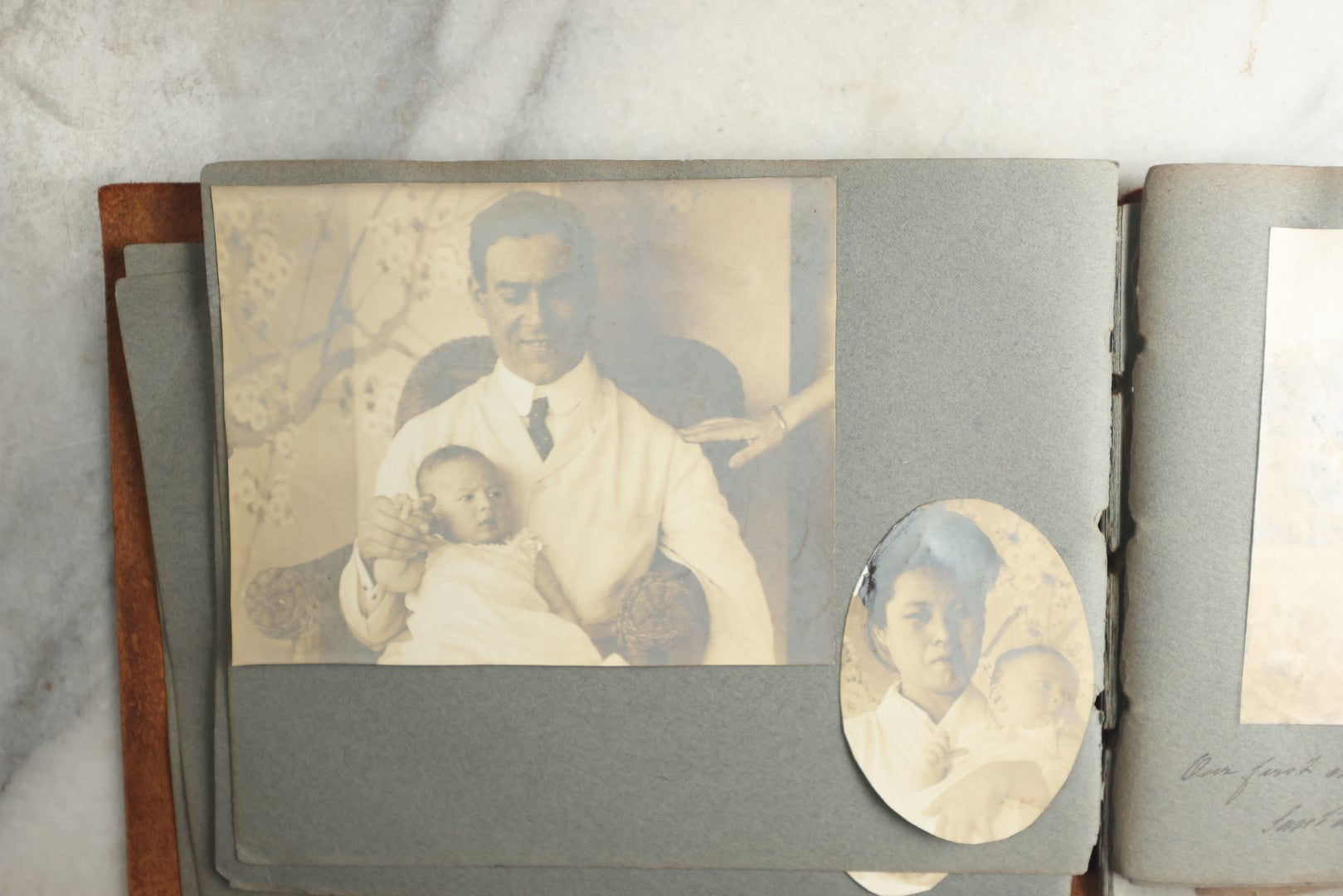Lot 114 - Antique Snapshot Photo Album With Leather Southwestern Cover, Containing Approximately 50 Photographs With Captions, Mostly Of Travel, Including To Japan, Asia, Photo Of Ship Captain, And More, Circa 1905