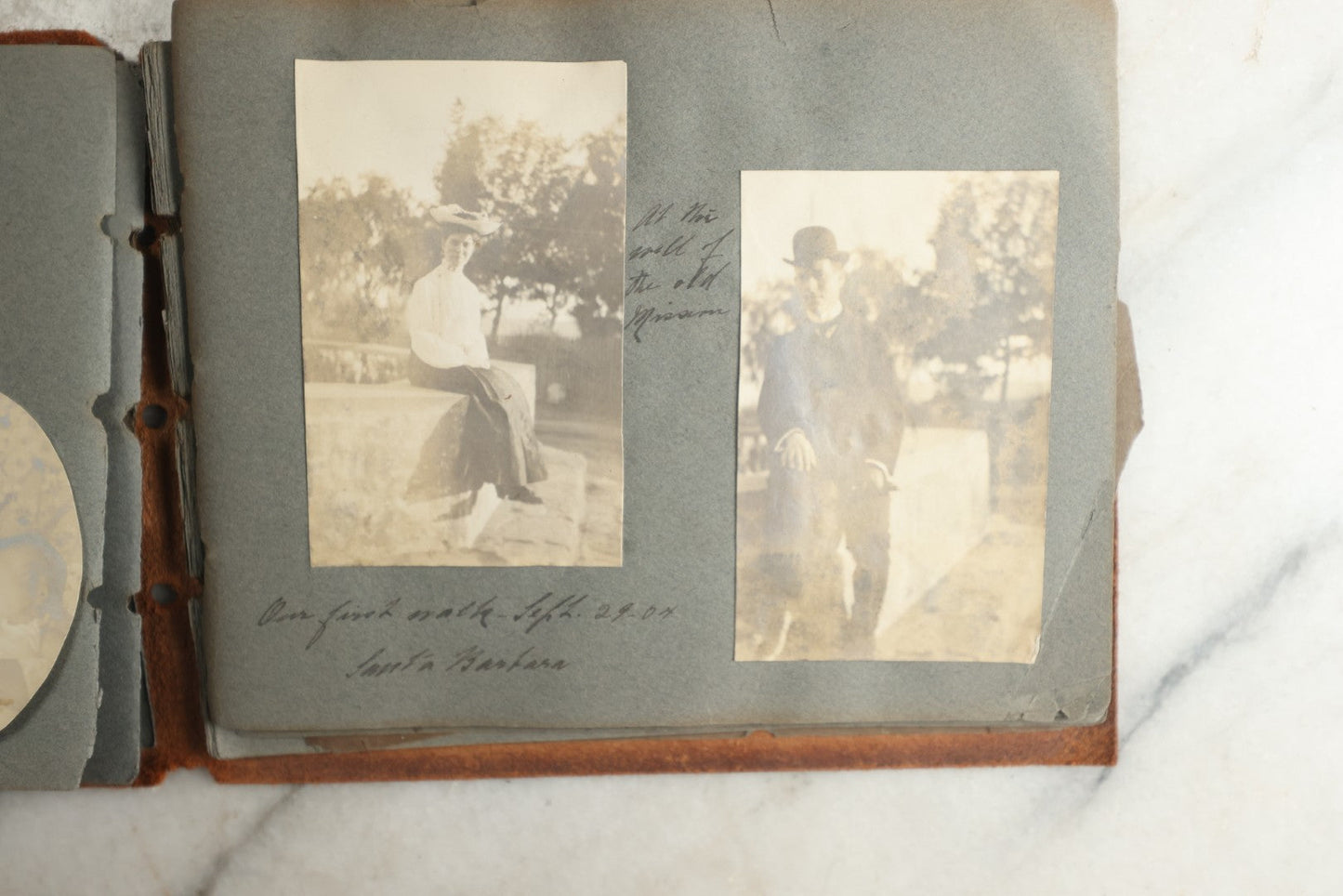 Lot 114 - Antique Snapshot Photo Album With Leather Southwestern Cover, Containing Approximately 50 Photographs With Captions, Mostly Of Travel, Including To Japan, Asia, Photo Of Ship Captain, And More, Circa 1905