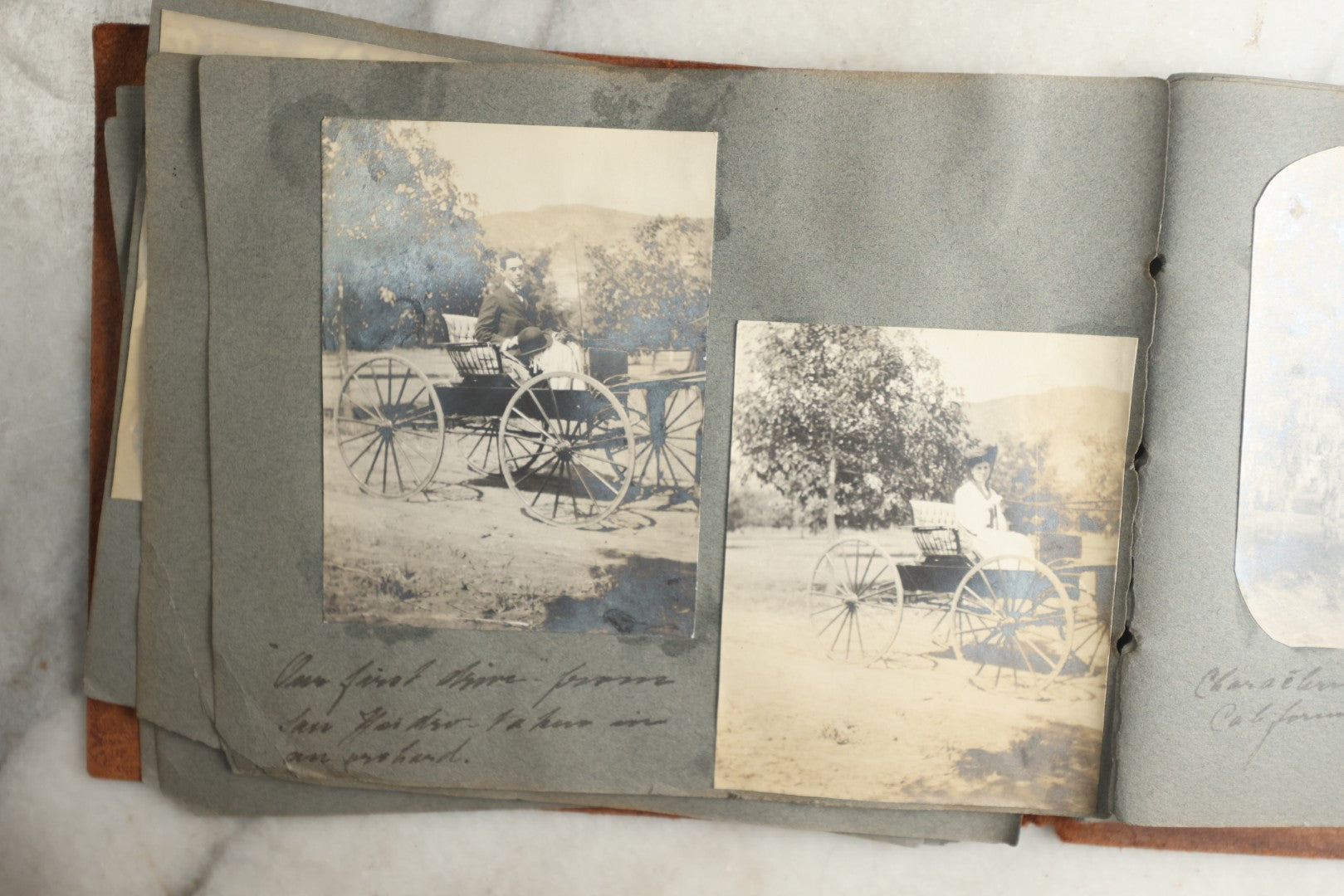 Lot 114 - Antique Snapshot Photo Album With Leather Southwestern Cover, Containing Approximately 50 Photographs With Captions, Mostly Of Travel, Including To Japan, Asia, Photo Of Ship Captain, And More, Circa 1905