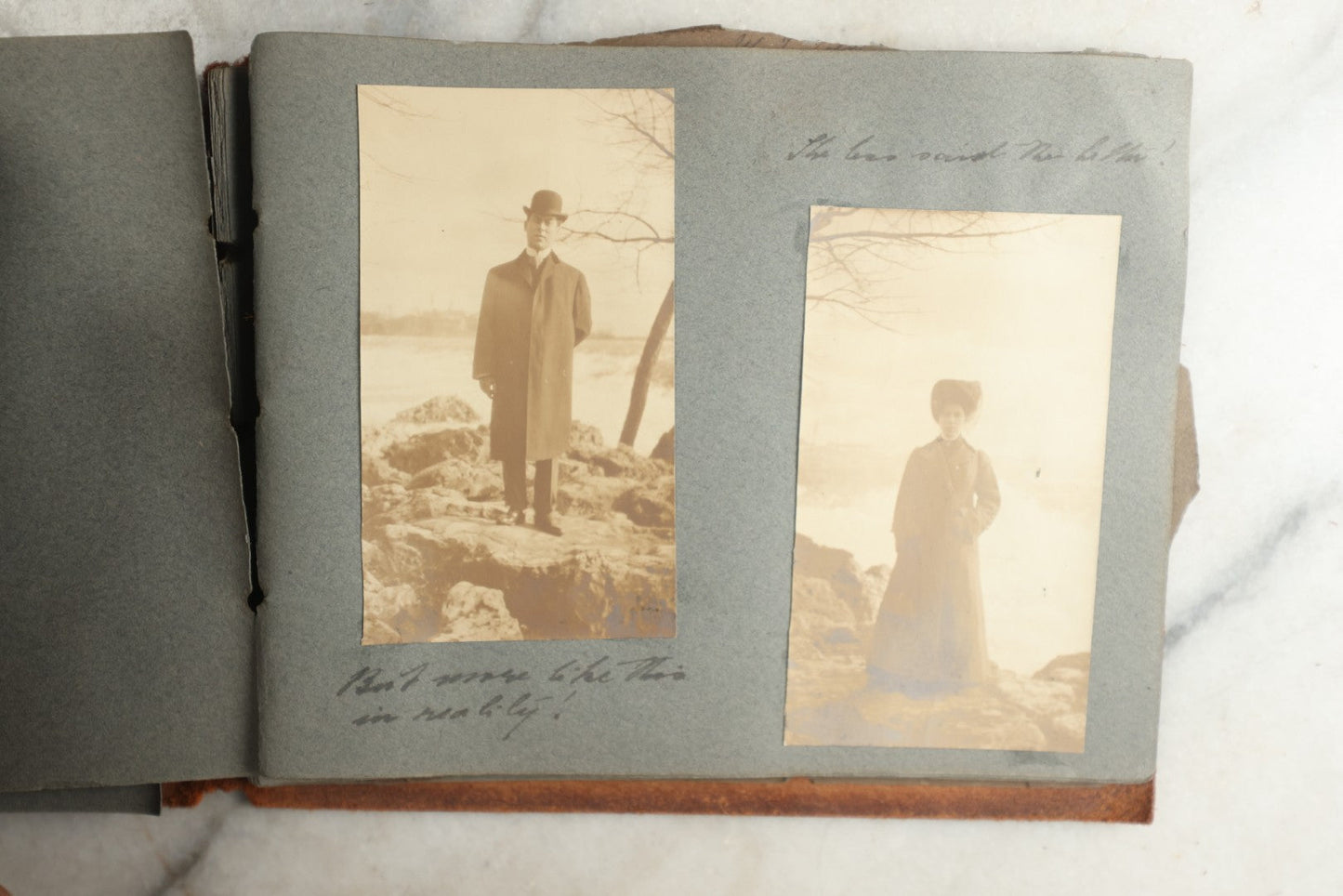 Lot 114 - Antique Snapshot Photo Album With Leather Southwestern Cover, Containing Approximately 50 Photographs With Captions, Mostly Of Travel, Including To Japan, Asia, Photo Of Ship Captain, And More, Circa 1905