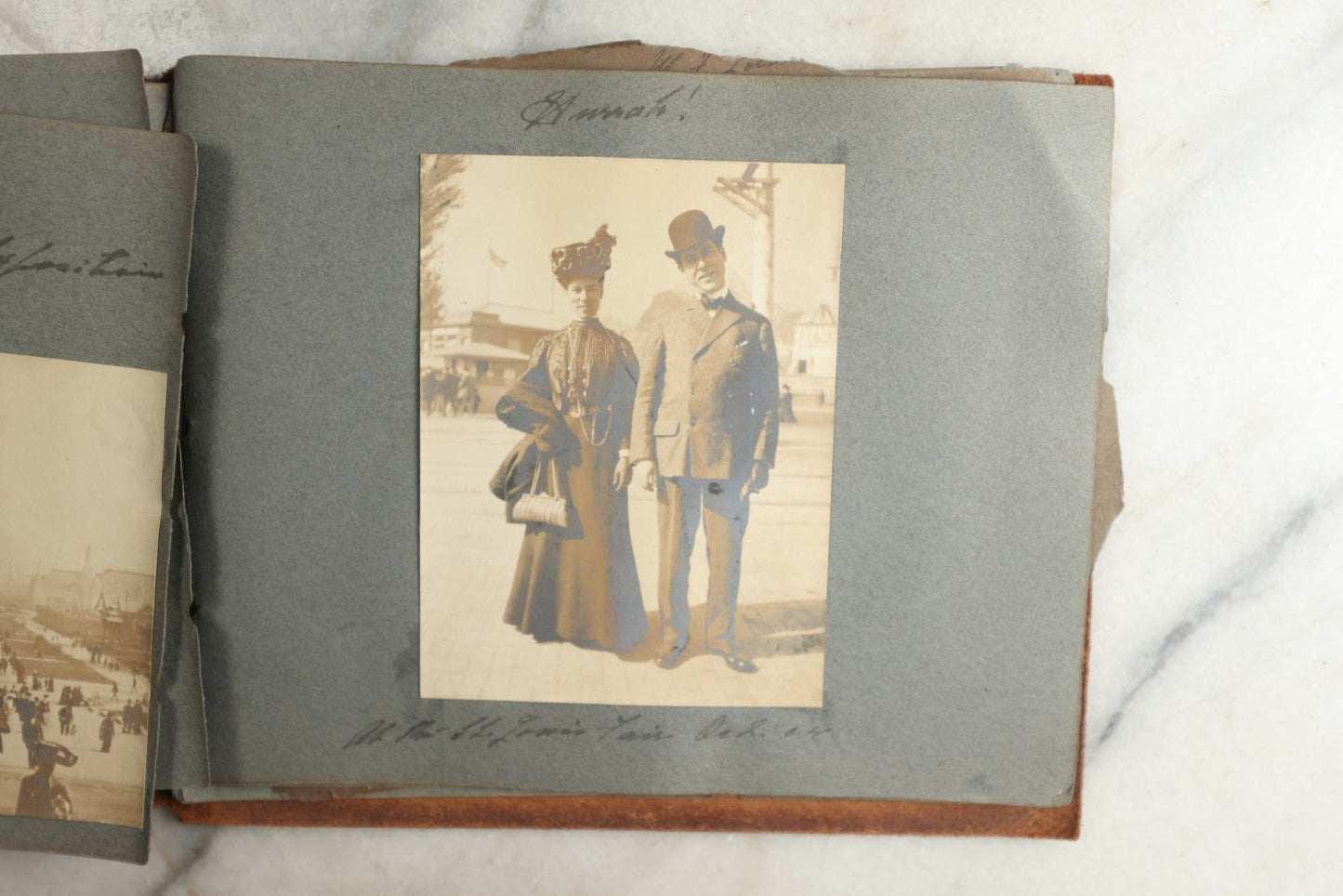 Lot 114 - Antique Snapshot Photo Album With Leather Southwestern Cover, Containing Approximately 50 Photographs With Captions, Mostly Of Travel, Including To Japan, Asia, Photo Of Ship Captain, And More, Circa 1905
