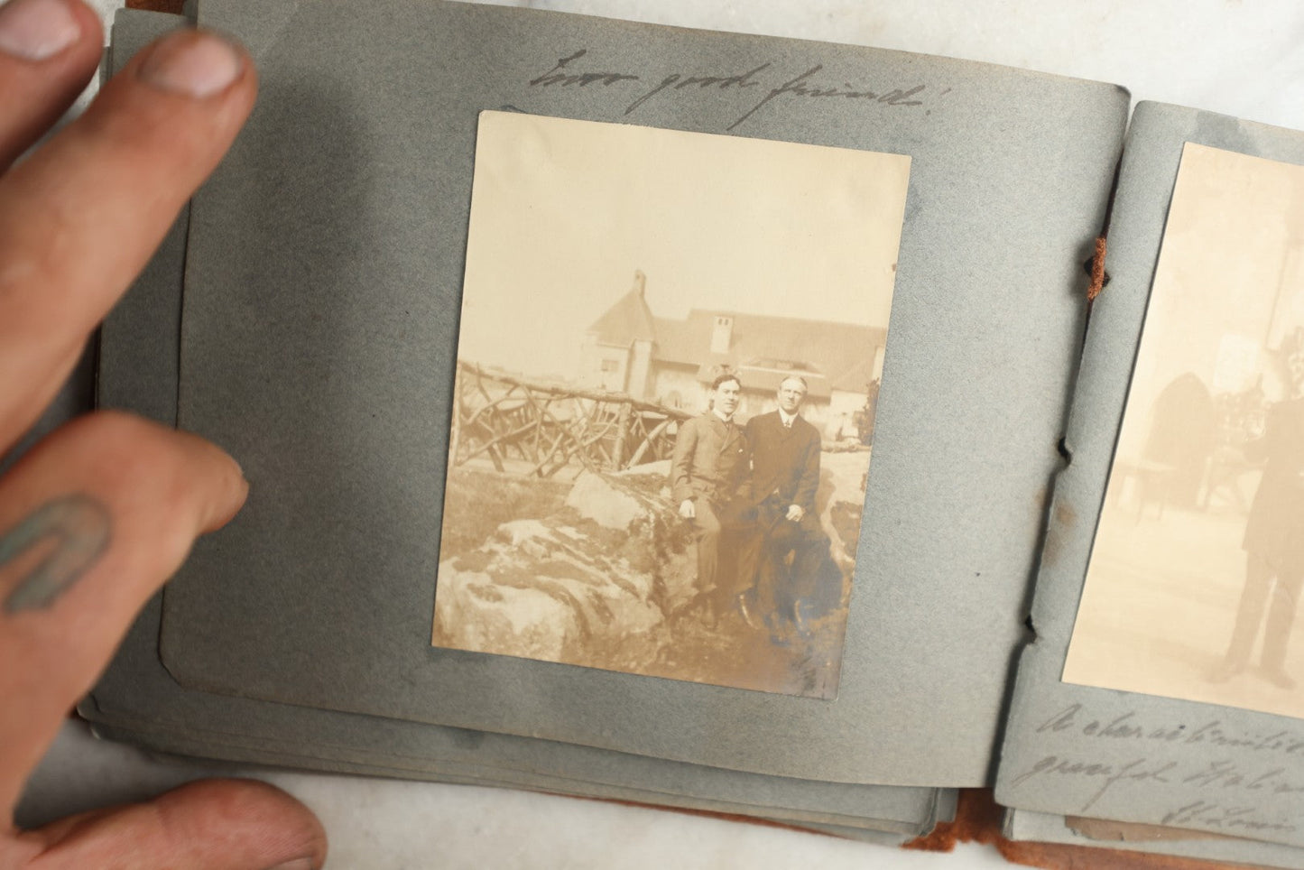 Lot 114 - Antique Snapshot Photo Album With Leather Southwestern Cover, Containing Approximately 50 Photographs With Captions, Mostly Of Travel, Including To Japan, Asia, Photo Of Ship Captain, And More, Circa 1905