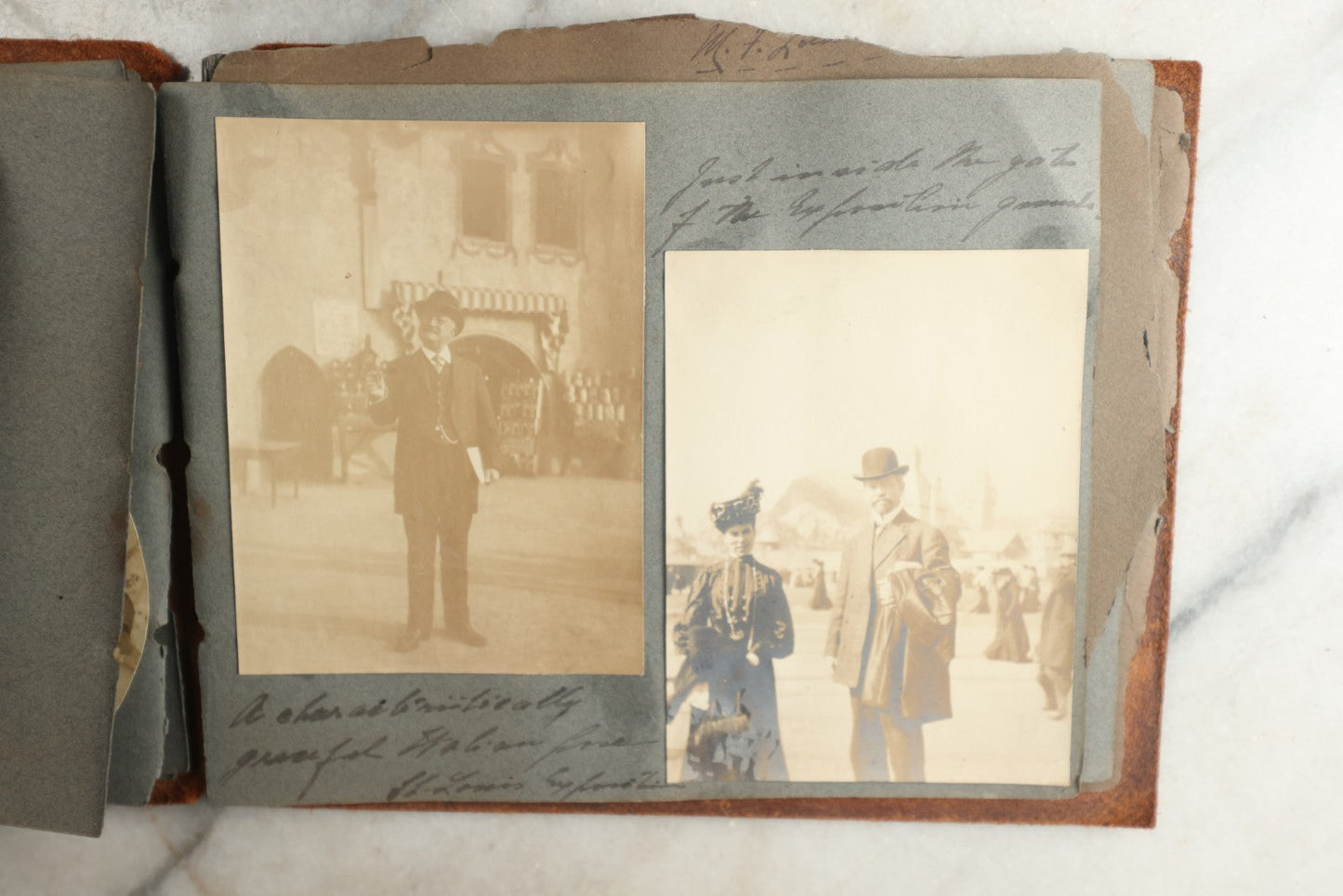 Lot 114 - Antique Snapshot Photo Album With Leather Southwestern Cover, Containing Approximately 50 Photographs With Captions, Mostly Of Travel, Including To Japan, Asia, Photo Of Ship Captain, And More, Circa 1905