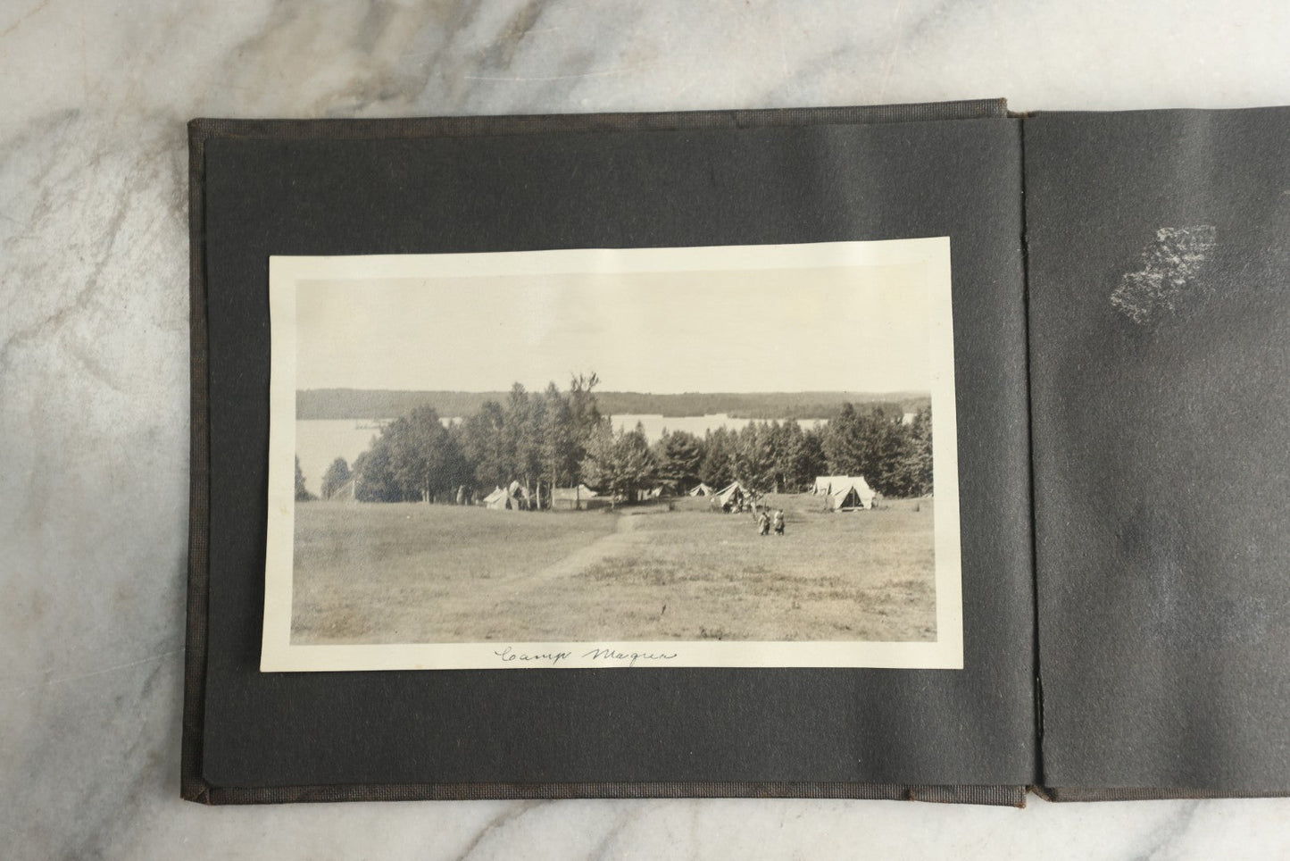 Lot 115 - Antique Snapshot Photo Album With Leather Containing Approximately 75 Photographs With Captions, Mostly Around New Hampshire, White Mountains, Whitehouse Beach, Photos Of People In Early Swimwear, Camping, Lighthouse, And More, Circa 1925
