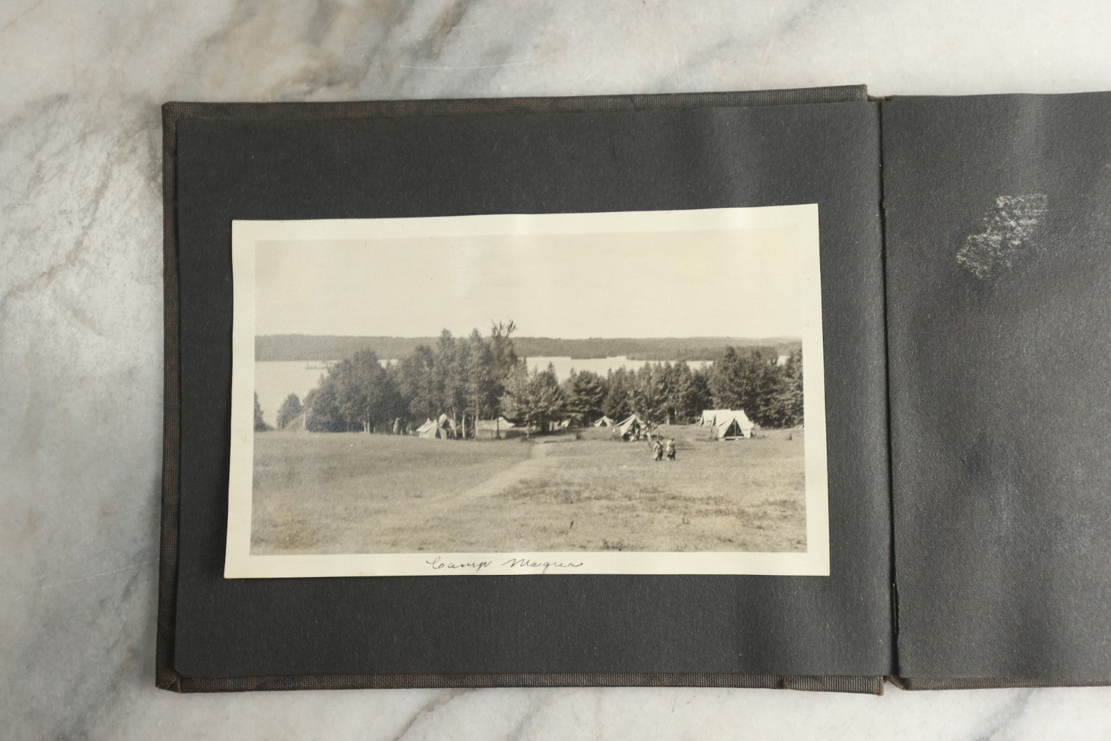 Lot 115 - Antique Snapshot Photo Album With Leather Containing Approximately 75 Photographs With Captions, Mostly Around New Hampshire, White Mountains, Whitehouse Beach, Photos Of People In Early Swimwear, Camping, Lighthouse, And More, Circa 1925
