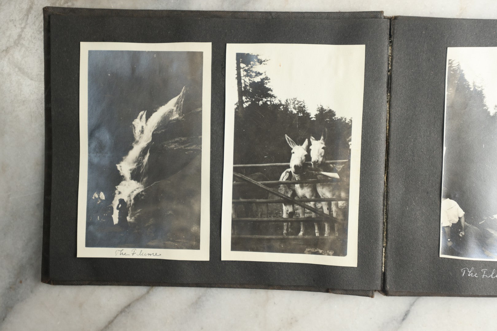 Lot 115 - Antique Snapshot Photo Album With Leather Containing Approximately 75 Photographs With Captions, Mostly Around New Hampshire, White Mountains, Whitehouse Beach, Photos Of People In Early Swimwear, Camping, Lighthouse, And More, Circa 1925