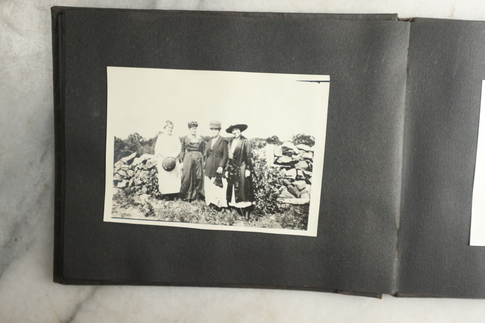 Lot 115 - Antique Snapshot Photo Album With Leather Containing Approximately 75 Photographs With Captions, Mostly Around New Hampshire, White Mountains, Whitehouse Beach, Photos Of People In Early Swimwear, Camping, Lighthouse, And More, Circa 1925