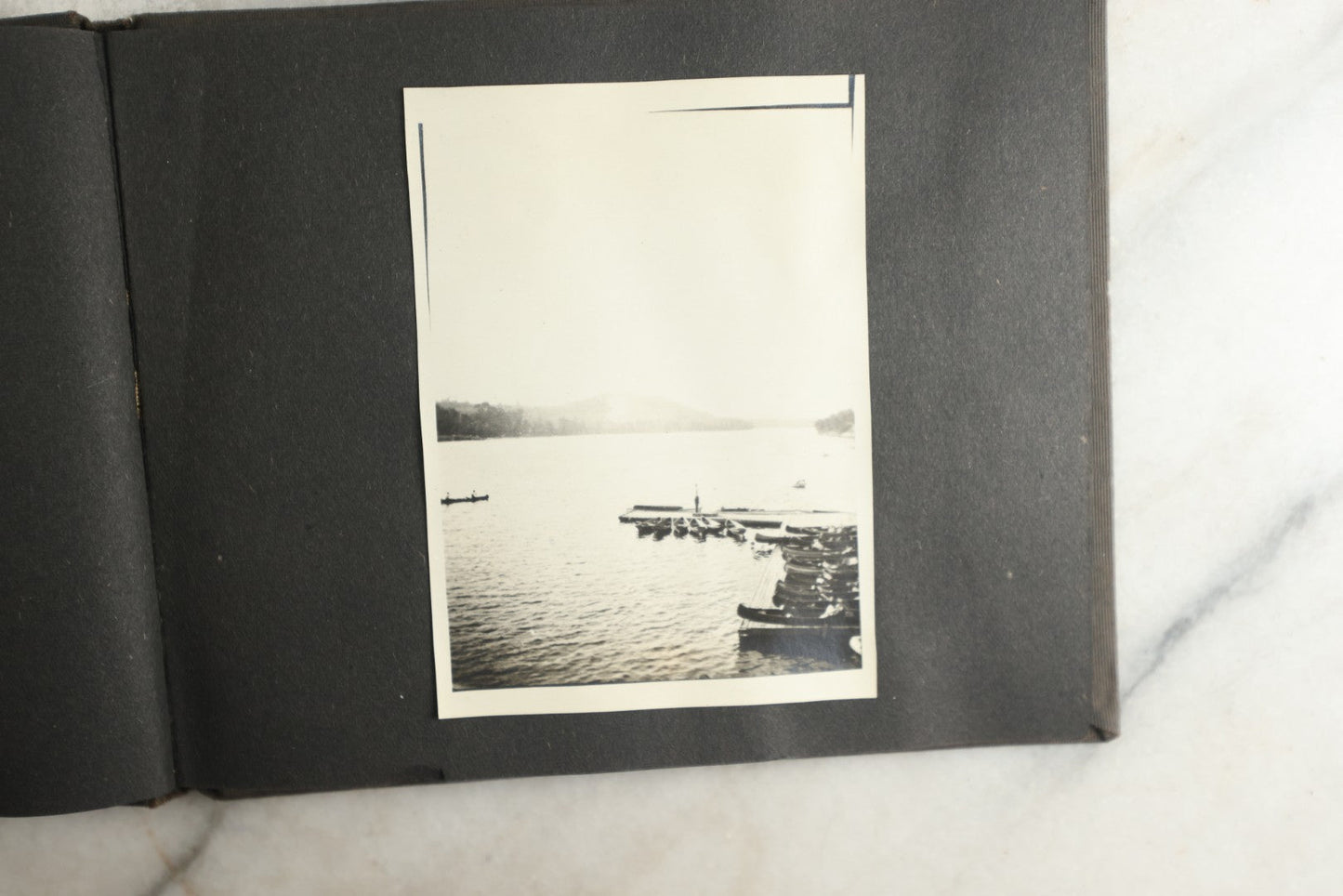 Lot 115 - Antique Snapshot Photo Album With Leather Containing Approximately 75 Photographs With Captions, Mostly Around New Hampshire, White Mountains, Whitehouse Beach, Photos Of People In Early Swimwear, Camping, Lighthouse, And More, Circa 1925