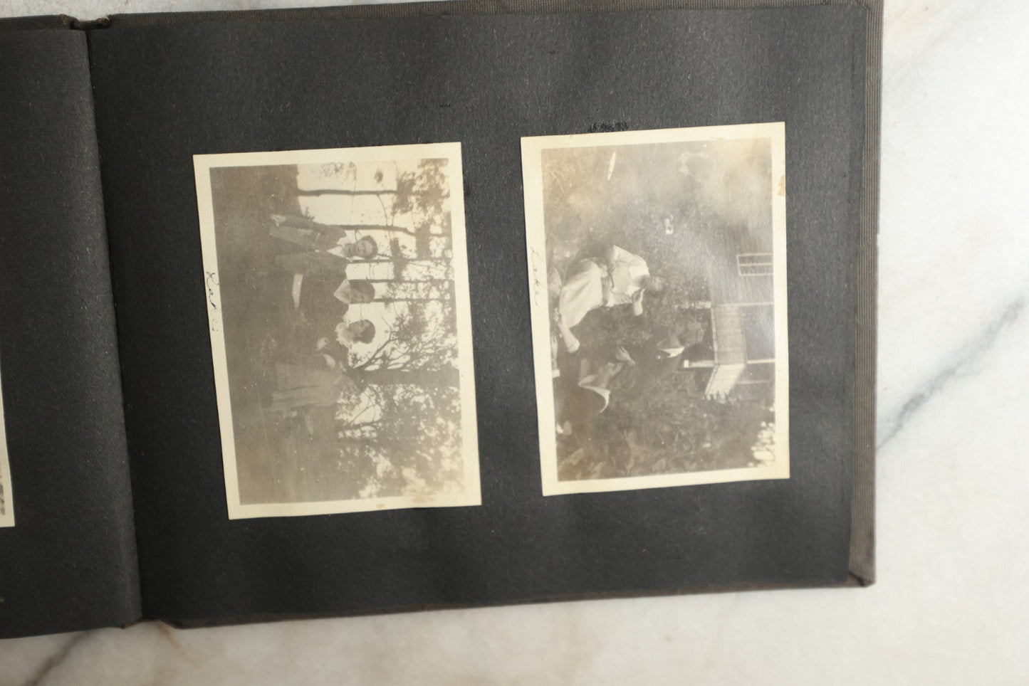 Lot 115 - Antique Snapshot Photo Album With Leather Containing Approximately 75 Photographs With Captions, Mostly Around New Hampshire, White Mountains, Whitehouse Beach, Photos Of People In Early Swimwear, Camping, Lighthouse, And More, Circa 1925