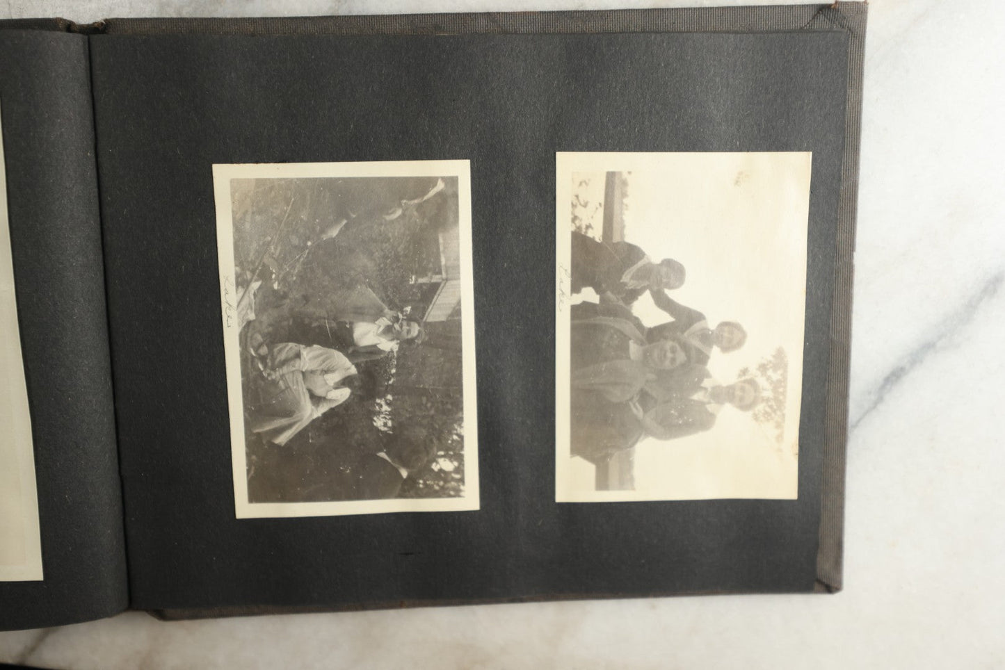 Lot 115 - Antique Snapshot Photo Album With Leather Containing Approximately 75 Photographs With Captions, Mostly Around New Hampshire, White Mountains, Whitehouse Beach, Photos Of People In Early Swimwear, Camping, Lighthouse, And More, Circa 1925