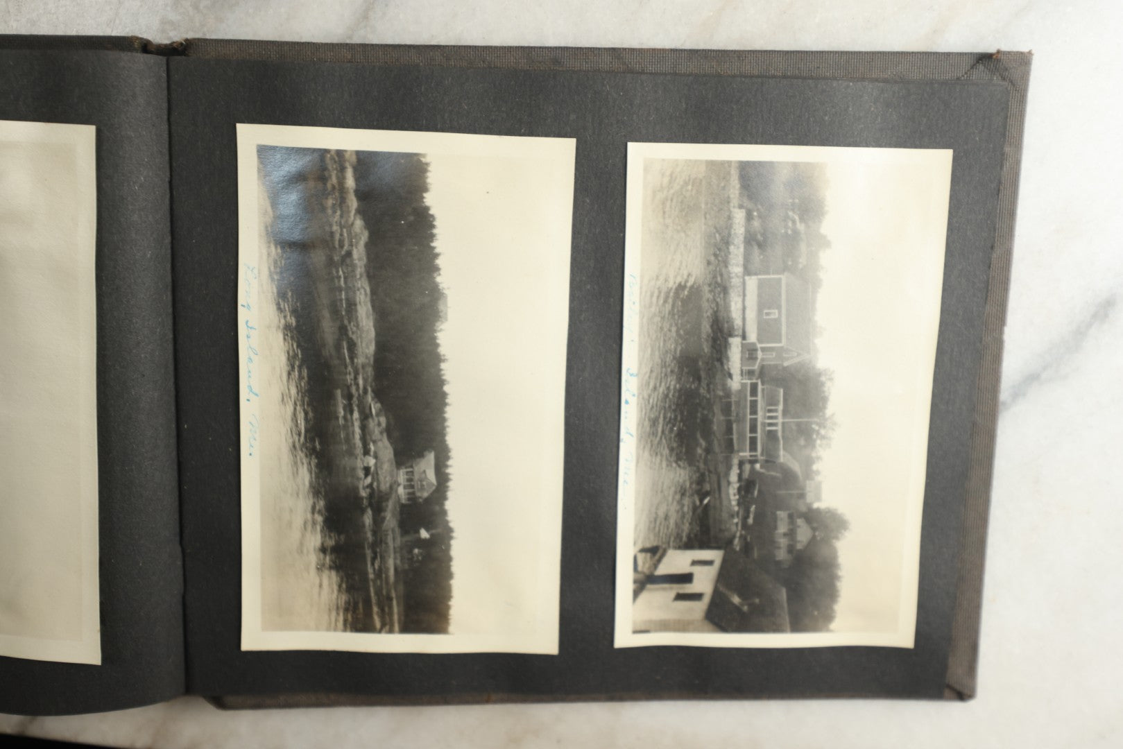 Lot 115 - Antique Snapshot Photo Album With Leather Containing Approximately 75 Photographs With Captions, Mostly Around New Hampshire, White Mountains, Whitehouse Beach, Photos Of People In Early Swimwear, Camping, Lighthouse, And More, Circa 1925
