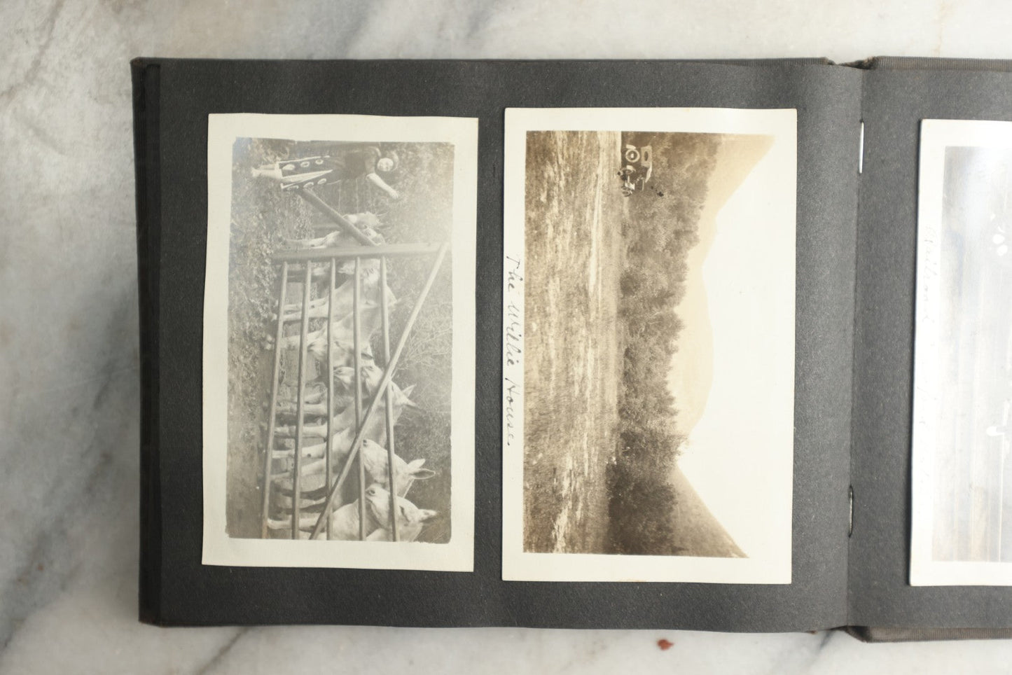 Lot 115 - Antique Snapshot Photo Album With Leather Containing Approximately 75 Photographs With Captions, Mostly Around New Hampshire, White Mountains, Whitehouse Beach, Photos Of People In Early Swimwear, Camping, Lighthouse, And More, Circa 1925