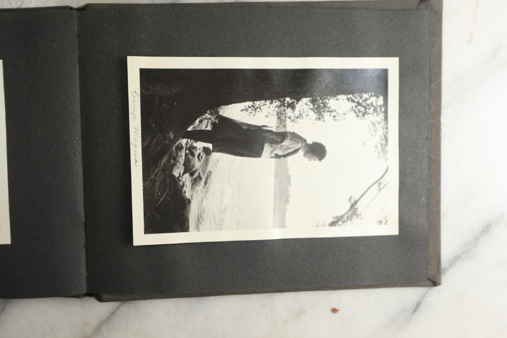 Lot 115 - Antique Snapshot Photo Album With Leather Containing Approximately 75 Photographs With Captions, Mostly Around New Hampshire, White Mountains, Whitehouse Beach, Photos Of People In Early Swimwear, Camping, Lighthouse, And More, Circa 1925