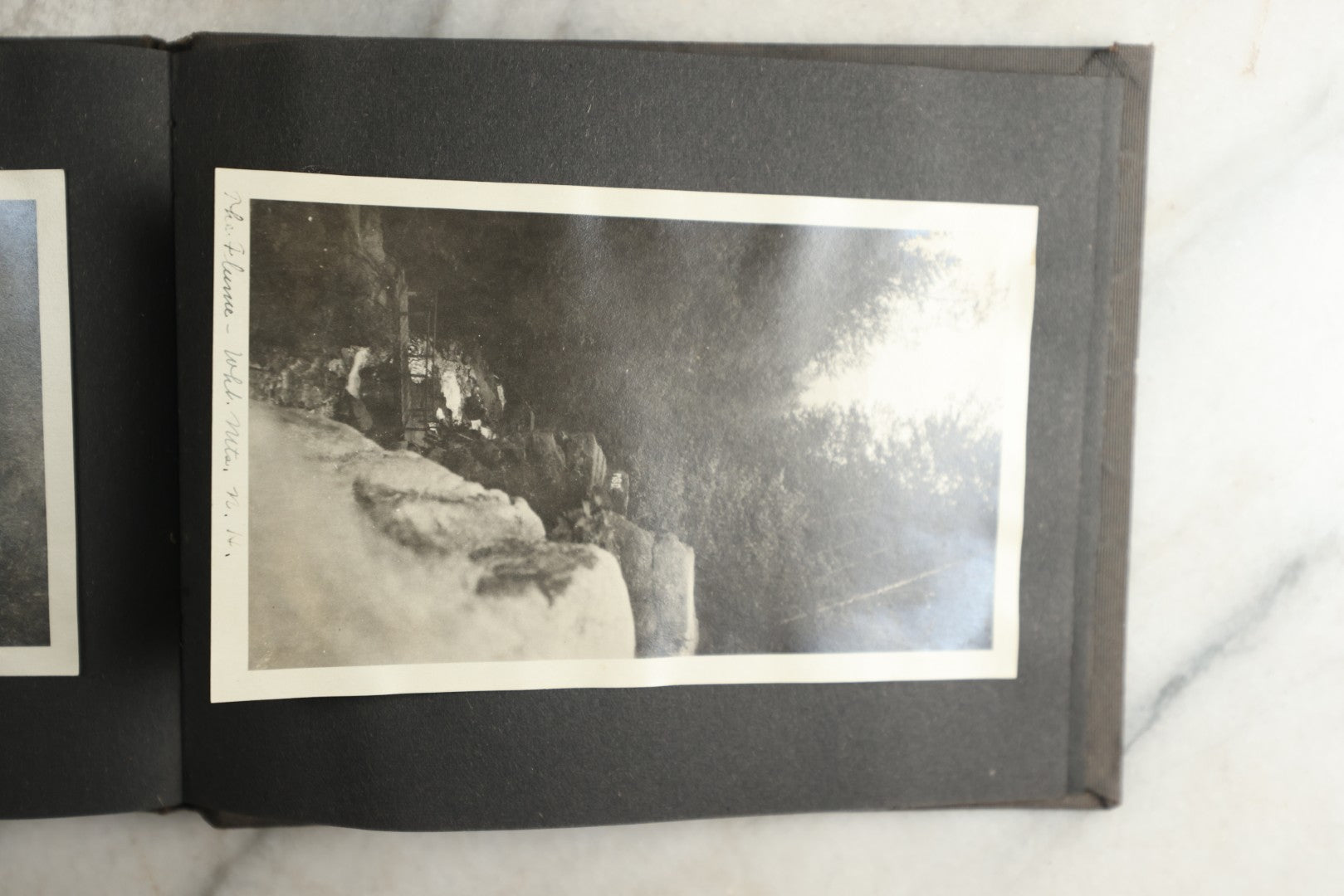 Lot 115 - Antique Snapshot Photo Album With Leather Containing Approximately 75 Photographs With Captions, Mostly Around New Hampshire, White Mountains, Whitehouse Beach, Photos Of People In Early Swimwear, Camping, Lighthouse, And More, Circa 1925