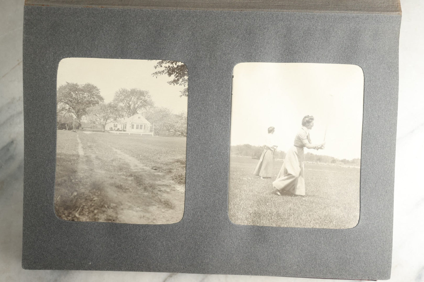 Lot 116 - Antique Snapshot Photo Album, Containing Approximately 100 Photographs, Including Ladies Golfing, Leisure Time Outdoors, Wedding Photos, Ice Skating And Hockey, Dogs, And More, Circa 1905