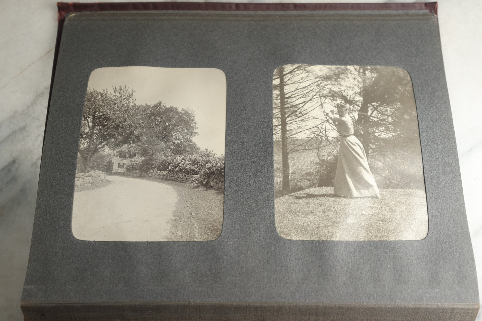 Lot 116 - Antique Snapshot Photo Album, Containing Approximately 100 Photographs, Including Ladies Golfing, Leisure Time Outdoors, Wedding Photos, Ice Skating And Hockey, Dogs, And More, Circa 1905