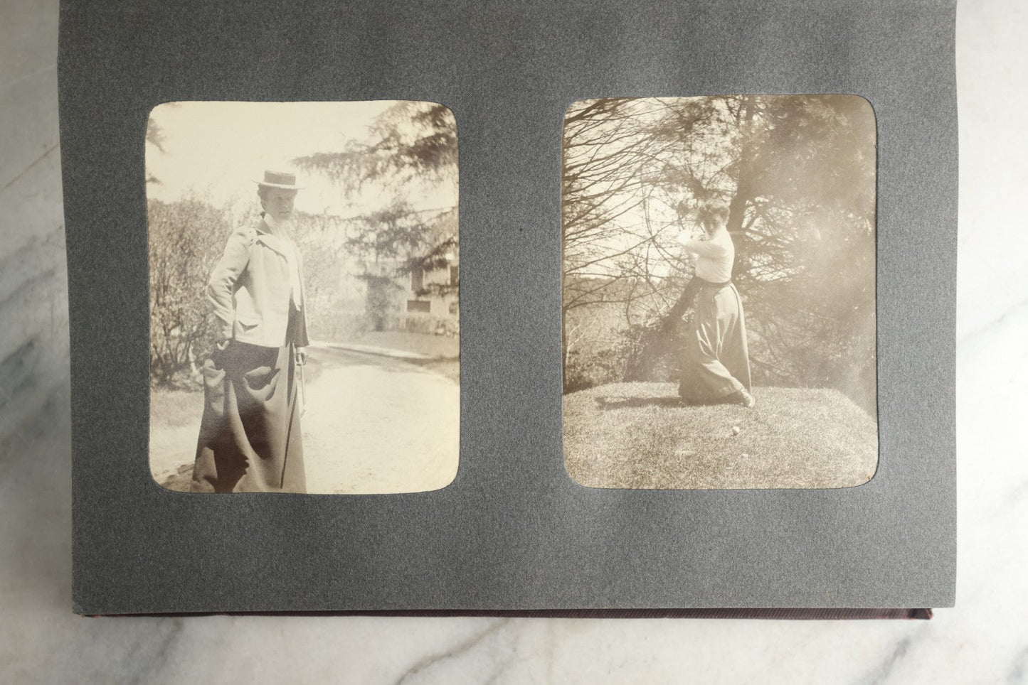 Lot 116 - Antique Snapshot Photo Album, Containing Approximately 100 Photographs, Including Ladies Golfing, Leisure Time Outdoors, Wedding Photos, Ice Skating And Hockey, Dogs, And More, Circa 1905