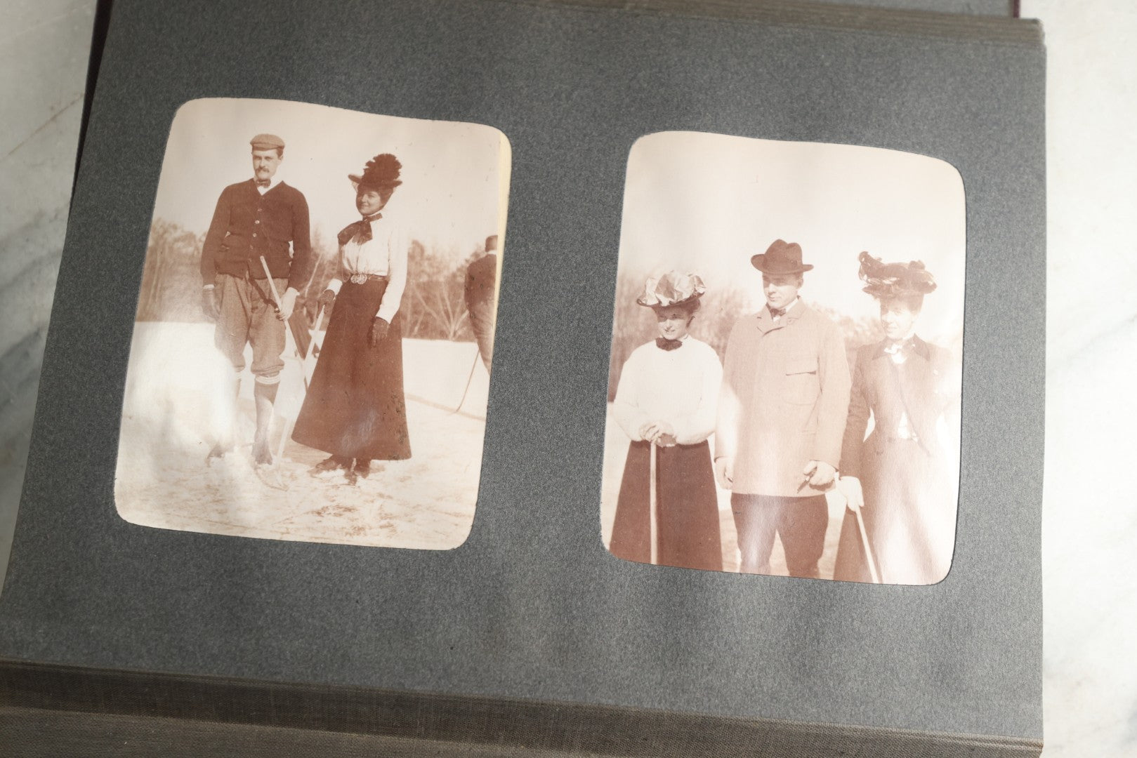 Lot 116 - Antique Snapshot Photo Album, Containing Approximately 100 Photographs, Including Ladies Golfing, Leisure Time Outdoors, Wedding Photos, Ice Skating And Hockey, Dogs, And More, Circa 1905