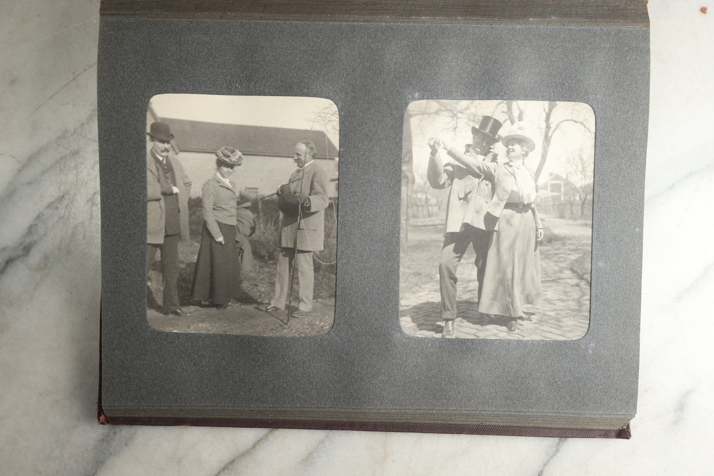 Lot 116 - Antique Snapshot Photo Album, Containing Approximately 100 Photographs, Including Ladies Golfing, Leisure Time Outdoors, Wedding Photos, Ice Skating And Hockey, Dogs, And More, Circa 1905