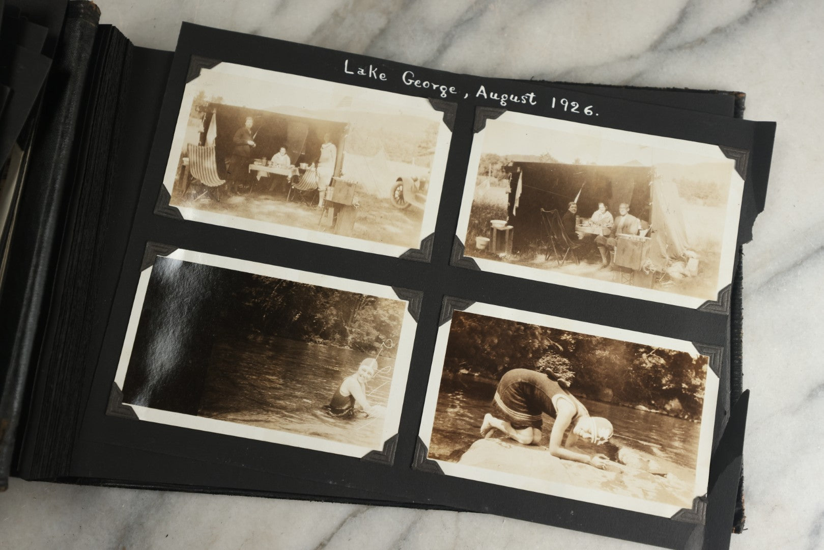 Lot 117 - Antique Snapshot Photo Album, Containing Approximately 150 Photographs With Captions, Including High School Seniors, Camping Trips, Flappers, People In Swimwear, Canoeing, And More, Circa 1925