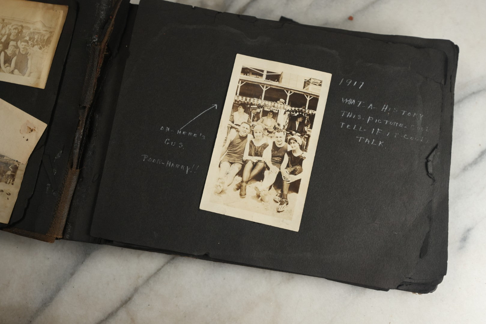 Lot 119 - Antique Snapshot Photo Album, Containing Approximately 100 Photographs With Captions, College Students, Fraternity Members, Scenes At The Beach, Early Swimwear, Circa 1915